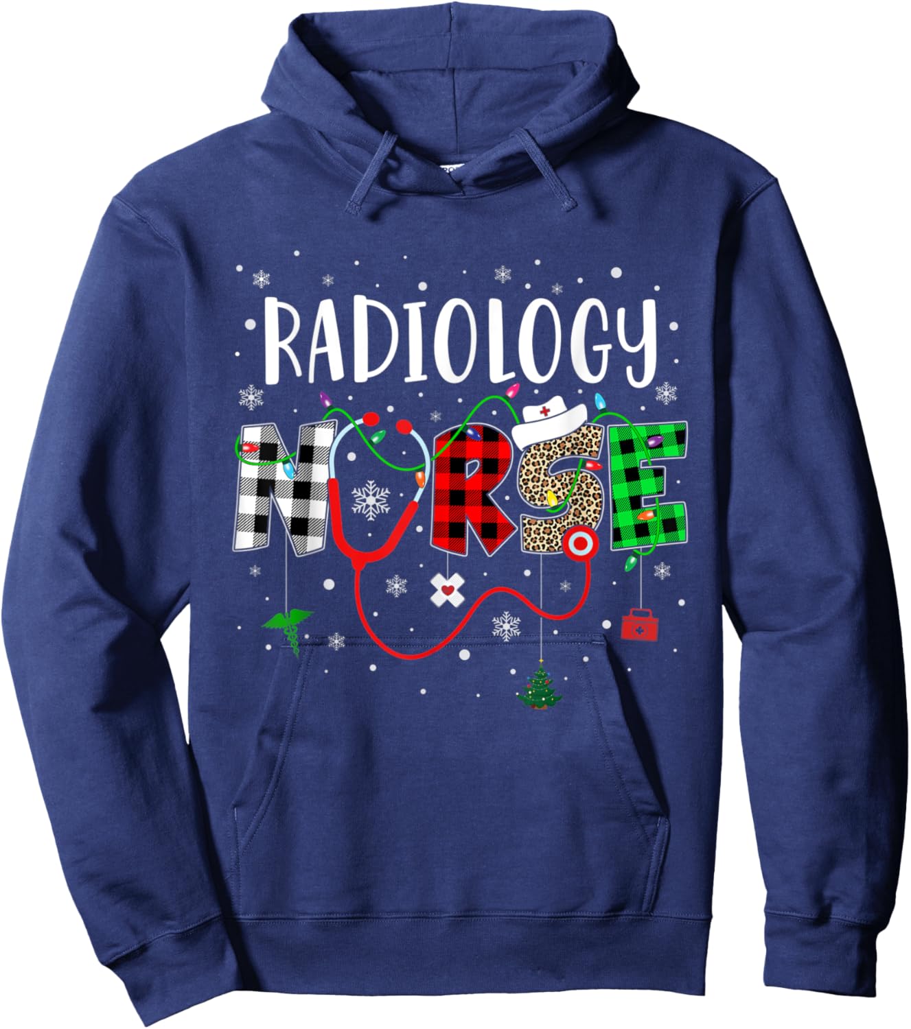 Radiology Nurse Leopard Red Buffalo Plaid Christmas Nurse Hoodie - Hoodie | Navy