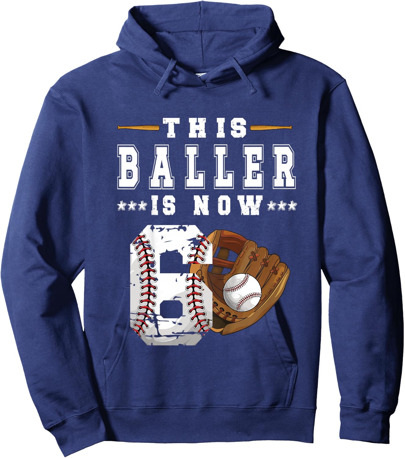 Kids 6th Birthday Baseball Boy Six Year Old Baseball Player Hoodie - Hoodie | Navy