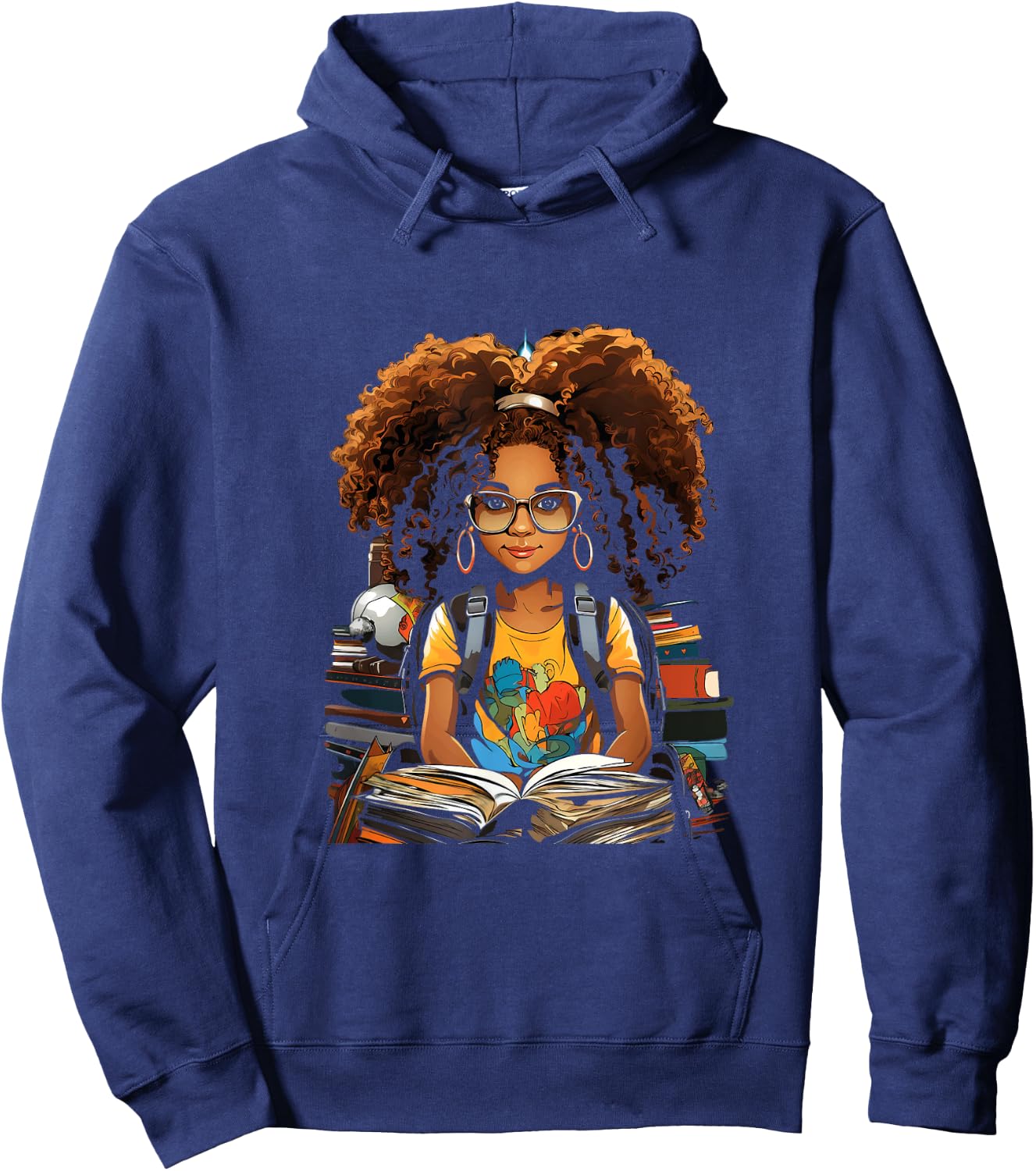 Back to School Afro African American Children Girls Book Reading Hoodie - Hoodie | Navy