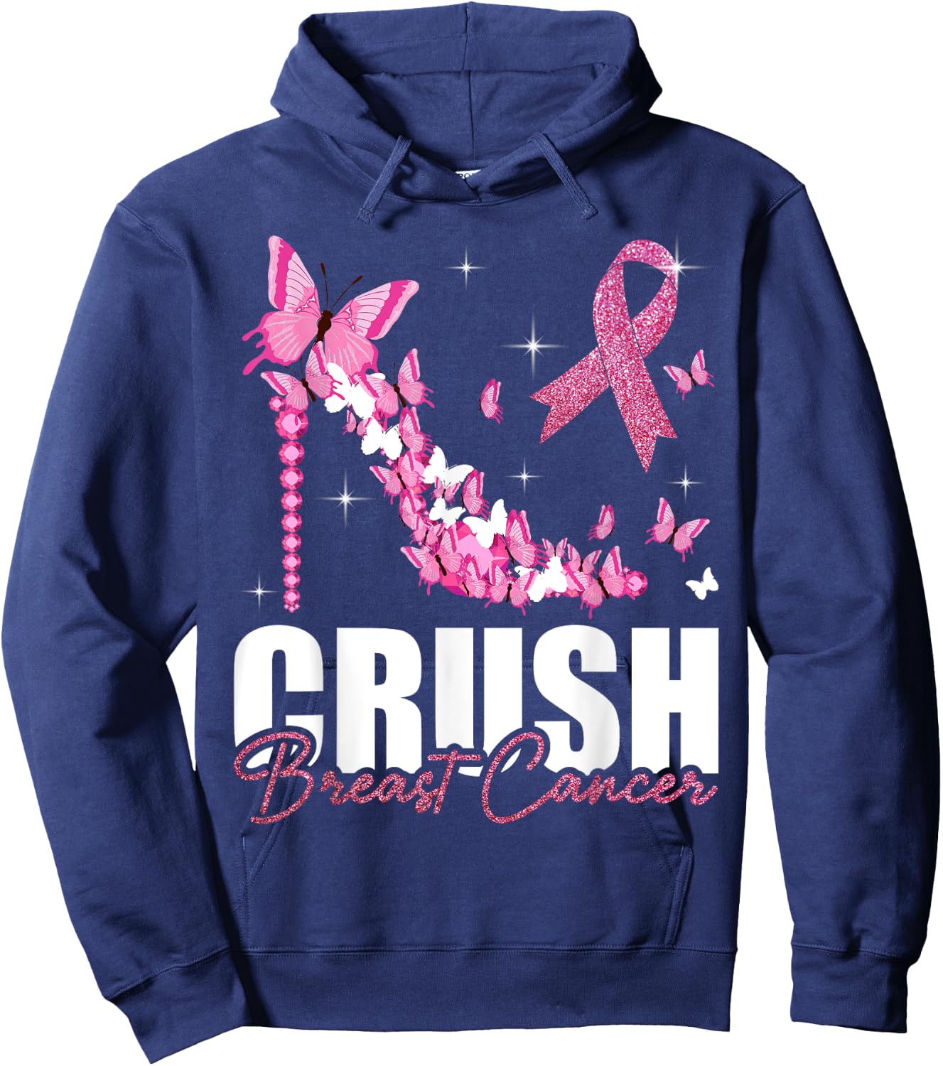Crush Breast Cancer Ribbon Butterfly Breast Cancer Awareness Hoodie - Hoodie | Navy