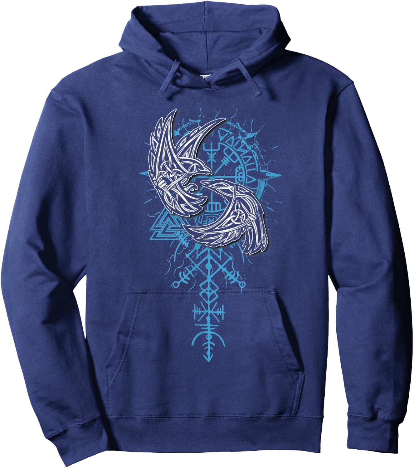 Valhalla Raven Ravens Odin's Runes Norse Compass Viking Hoodie - Hoodie | Navy
