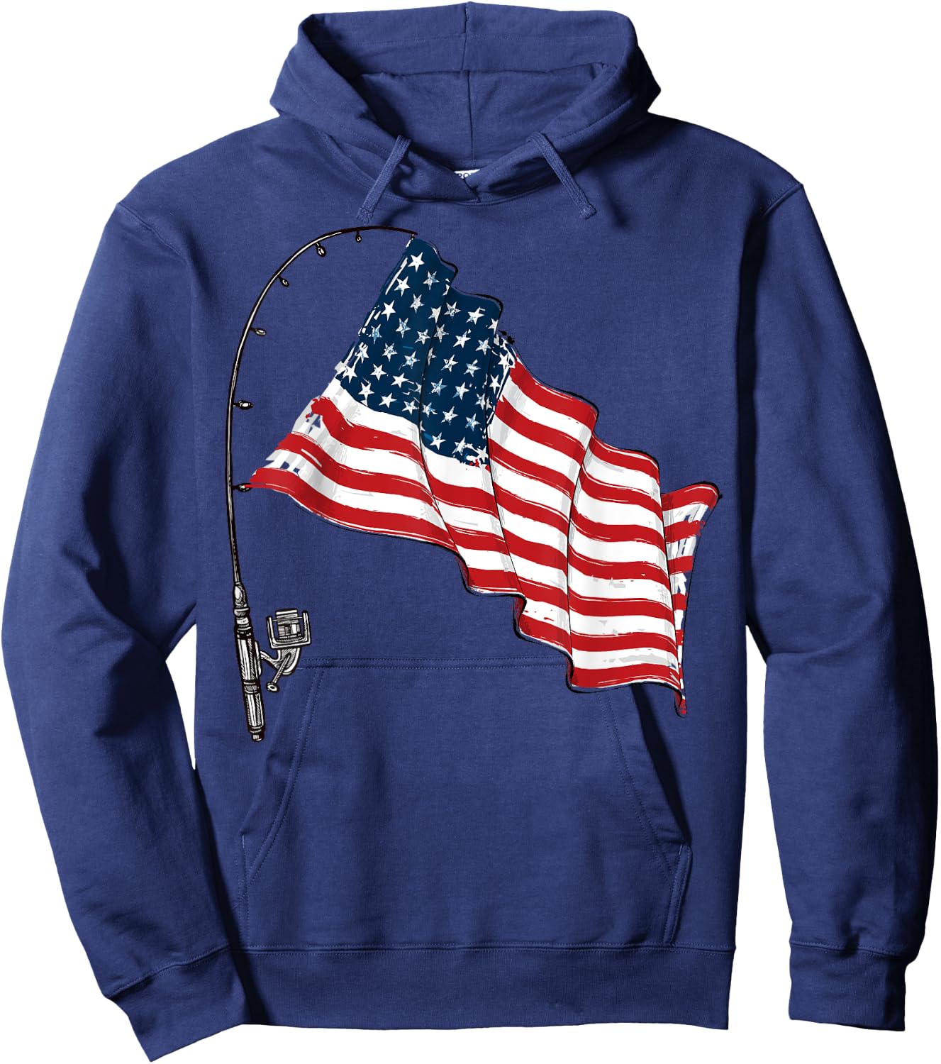 Vintage American Flag Fishing Rod Fishing Lover Fisherman Hoodie - Hoodie | Navy