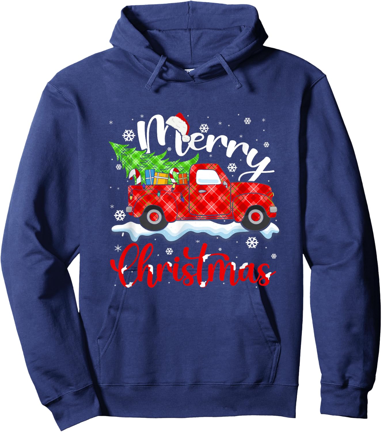 Merry Christmas Buffalo Truck Tree Red Plaid Family Matching Hoodie - Hoodie | Navy