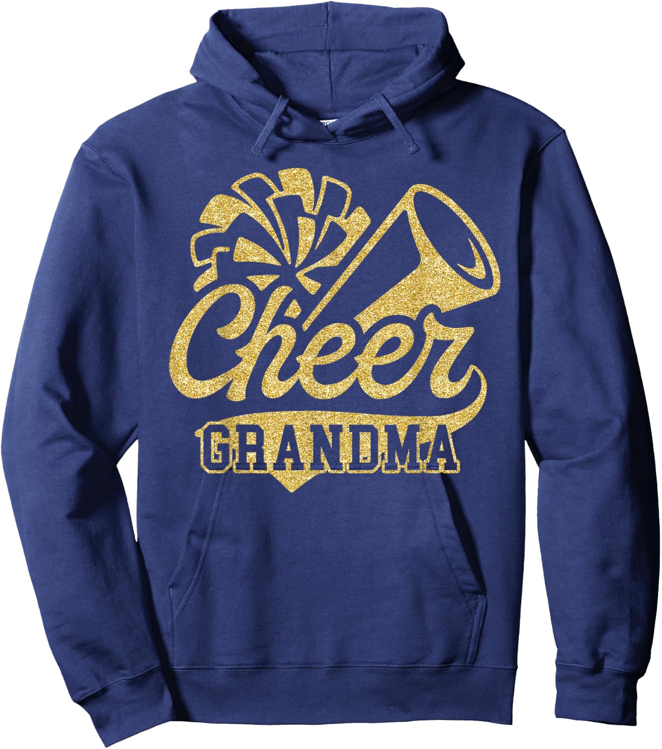 Cheer Grandma Biggest Fan Black Yellow Gold Pom Pom Hoodie - Hoodie | Navy