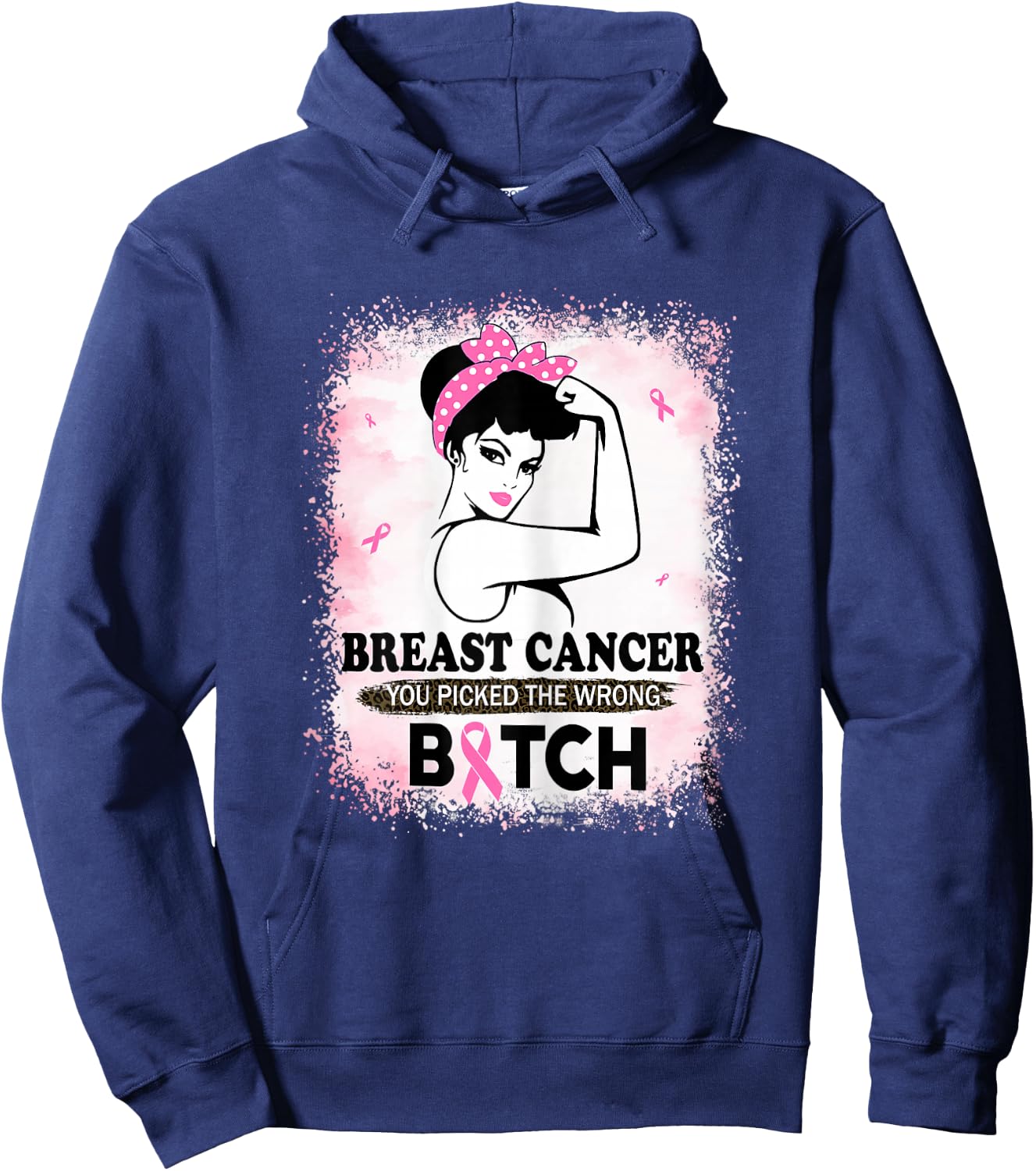 Breast Cancer You Picked The Wrong Bitch Ribbon Bleached Hoodie - Hoodie | Navy