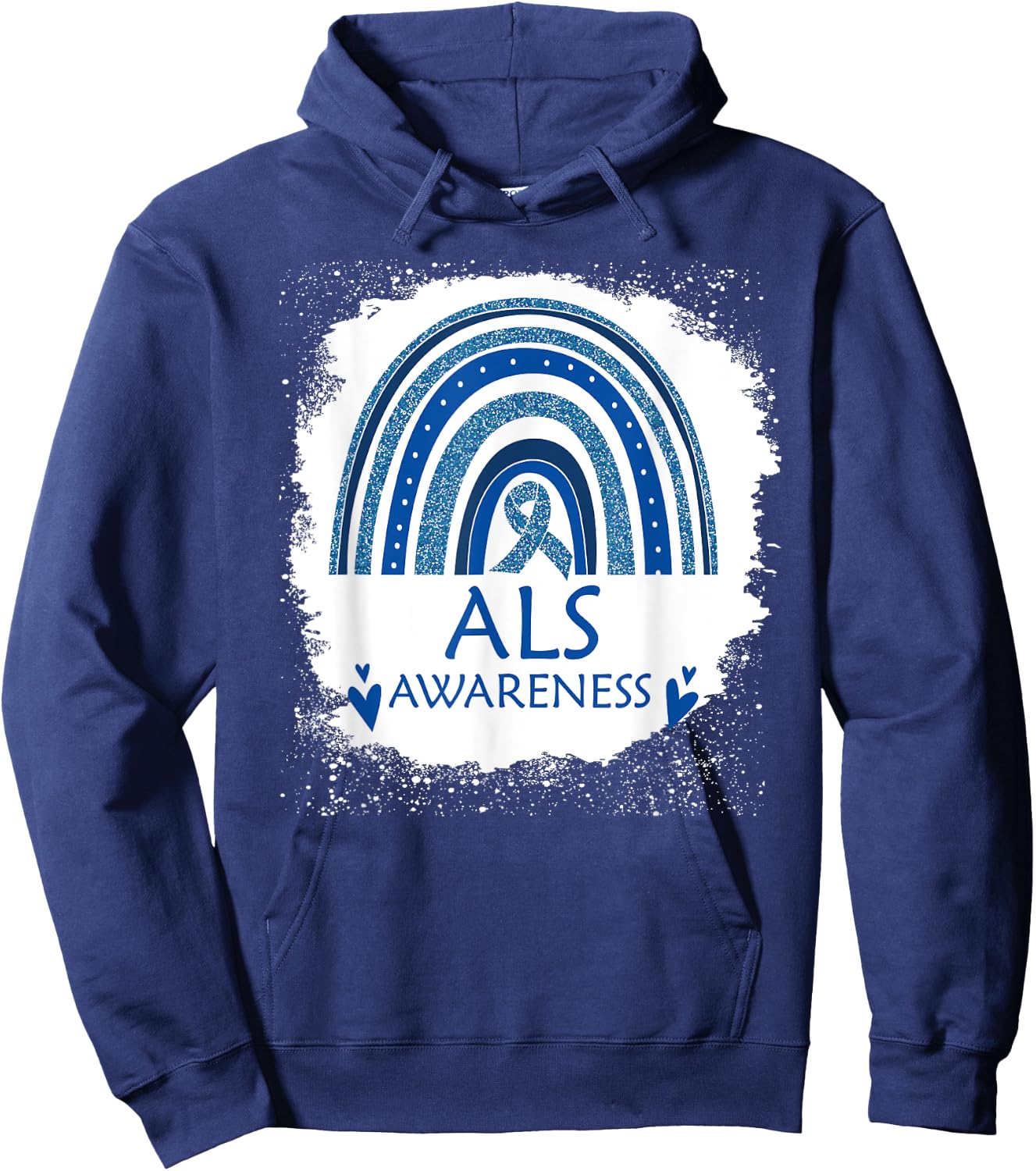ALS Awareness Bleached Rainbow Blue Ribbon Men Hoodie - Hoodie | Navy