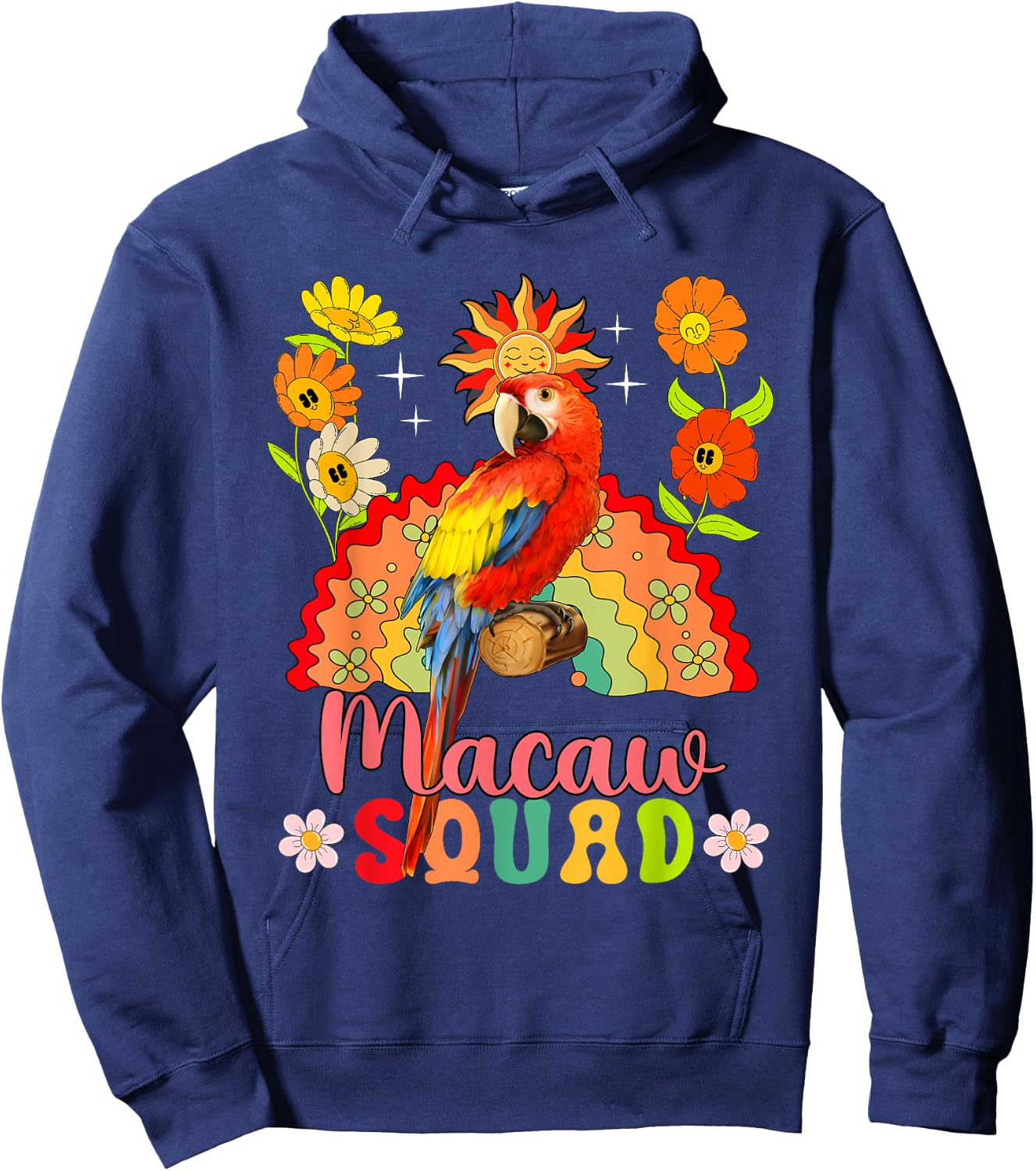 Macaw Squad Flowers Macaw Cute Rainbow Bird Lover Kids Hoodie - Hoodie | Navy
