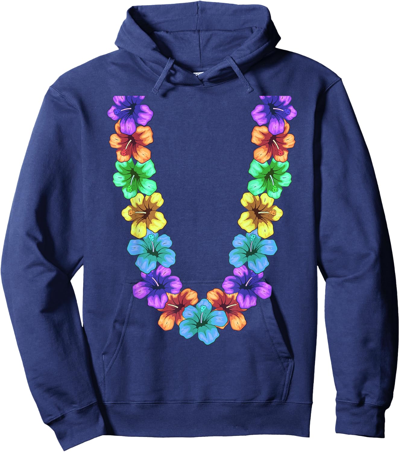 Colorful Hawaiian Flower Chain Tropical Summer Lei Men Women Girls Kids Hoodie - Hoodie | Navy