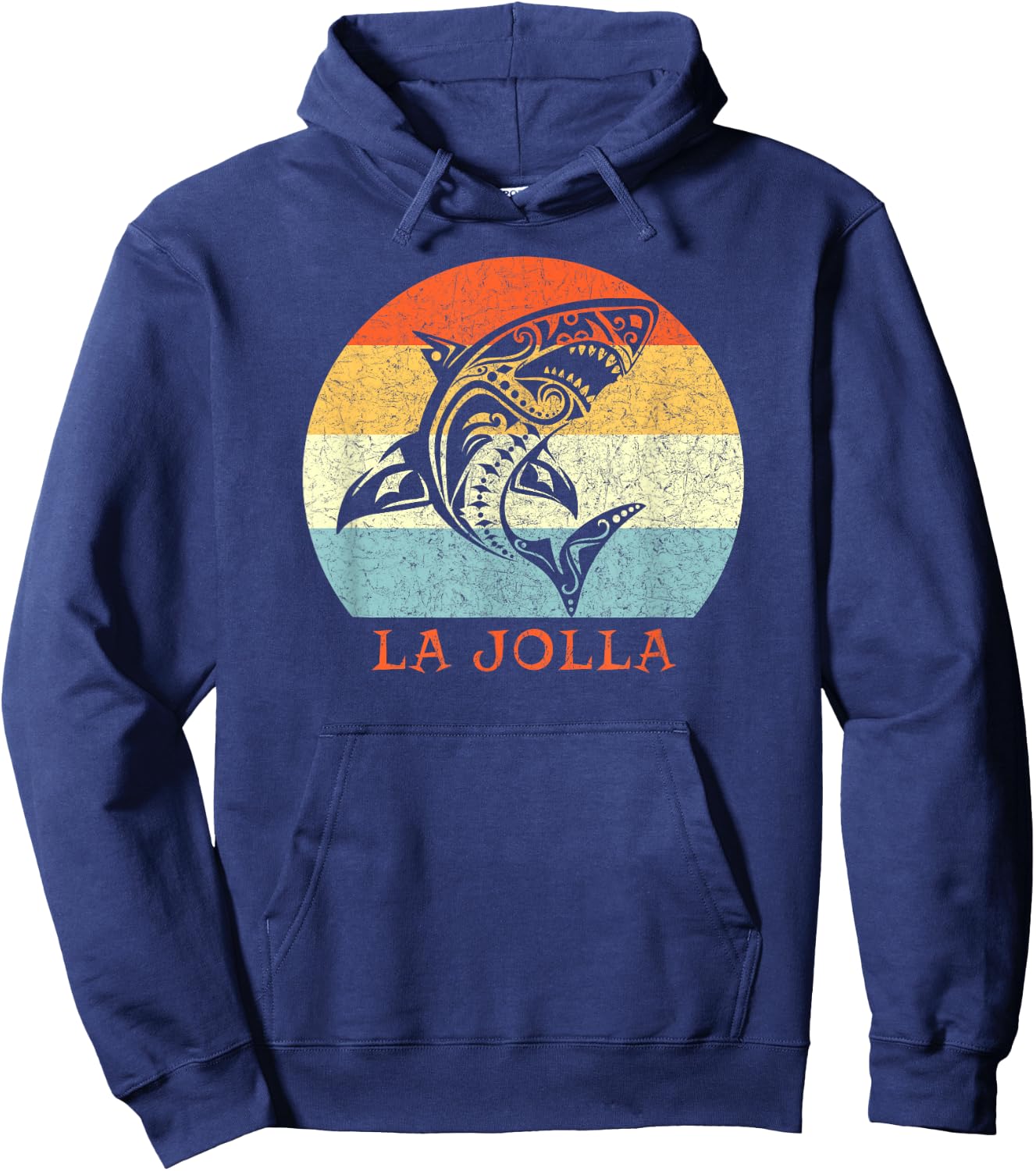 La Jolla, California Vintage Vacation Retro Tribal Shark Hoodie - Hoodie | Navy