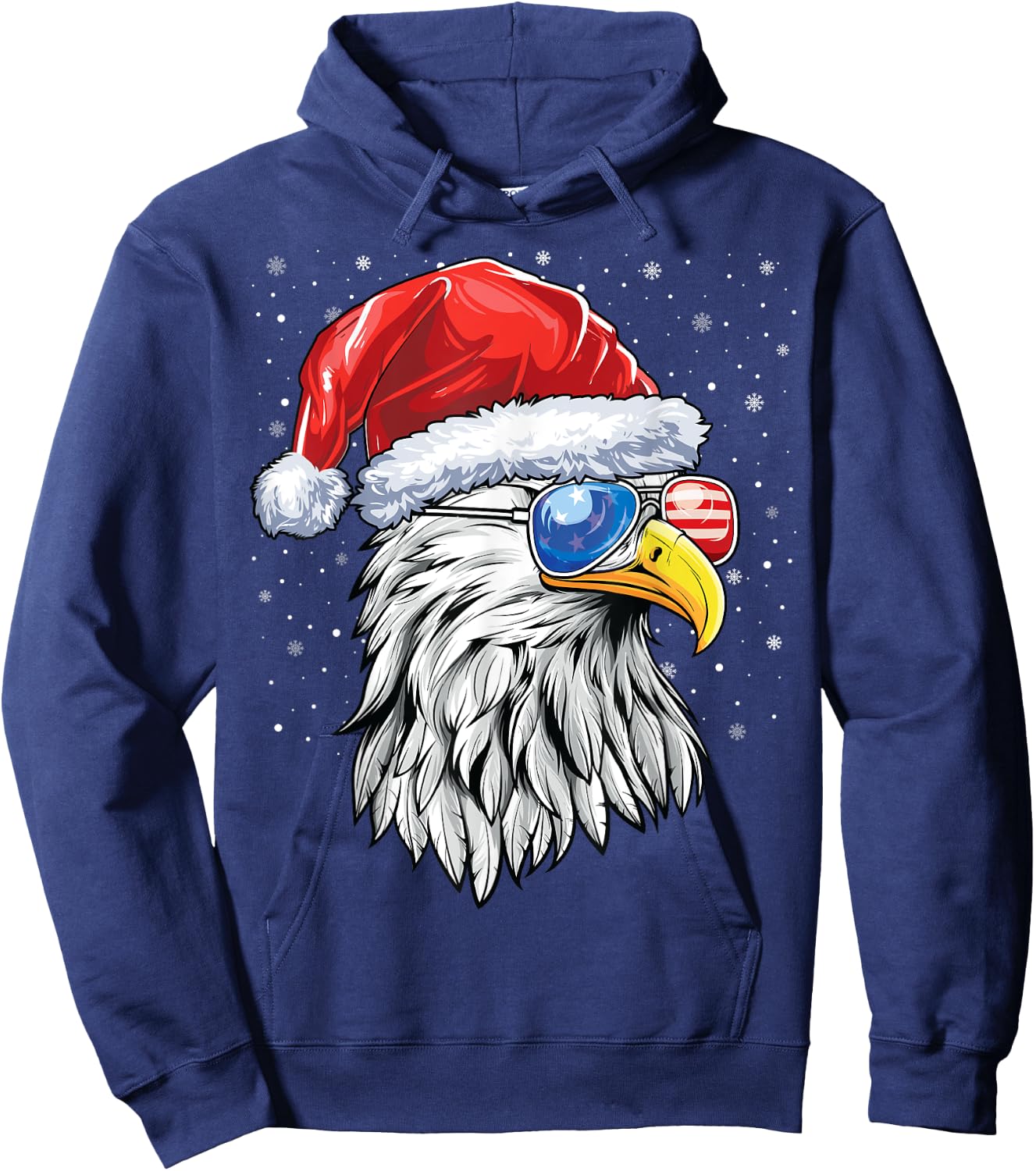 Santa Bald Eagle Shirt Men USA Flag Christmas Patriotic Hoodie - Hoodie | Navy
