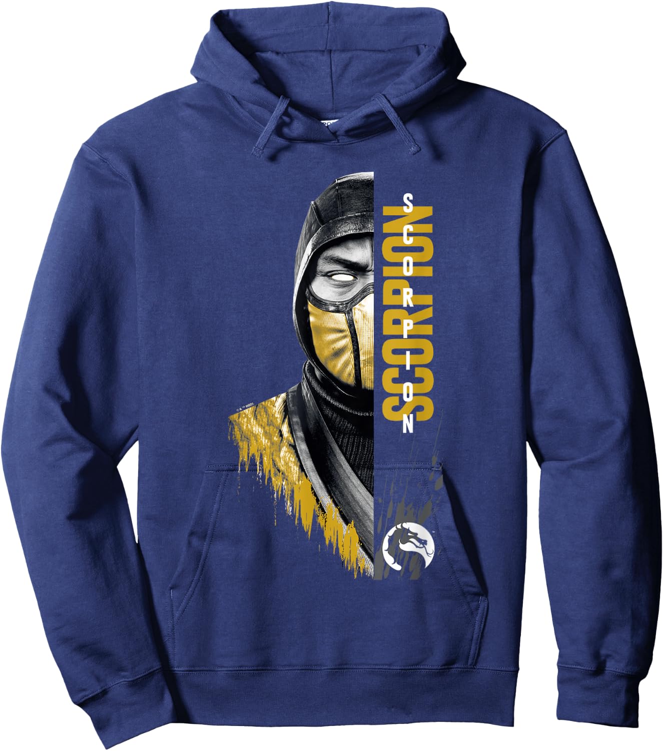 Mortal Kombat Klassic Scorpion Split Face Bust Portrait Hoodie - Hoodie | Navy