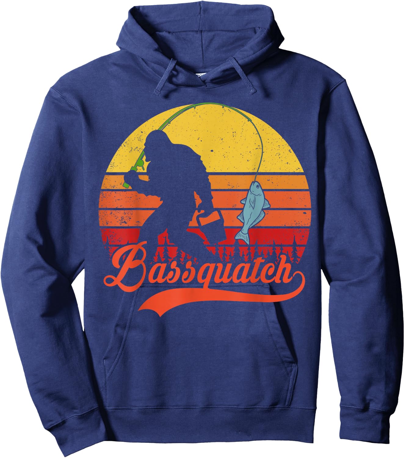 Bigfoot Fishing-Shirt Funny Bassquatch Bass Fish Boy Men Hoodie - Hoodie | Navy