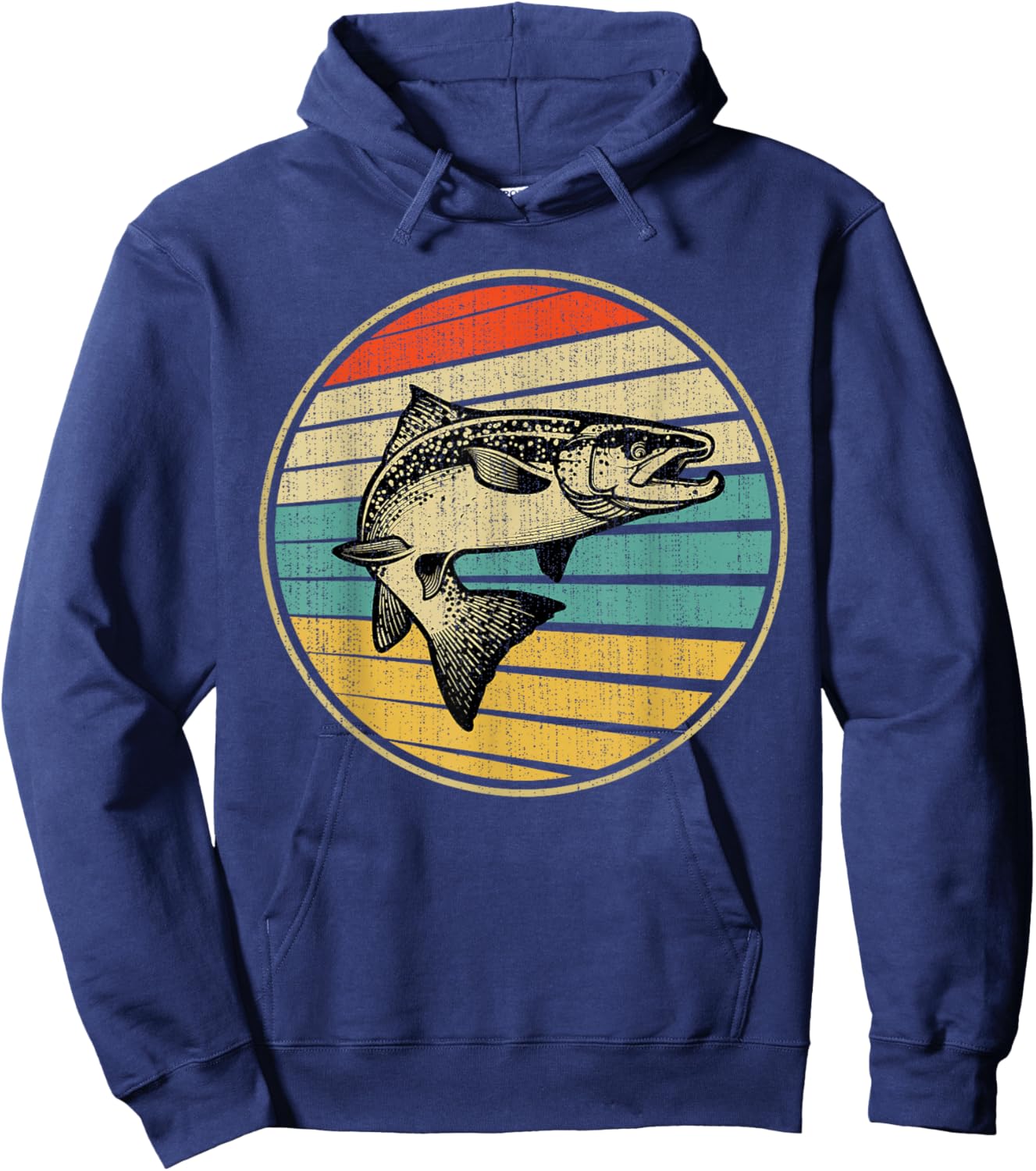 Salmon Fishing Fish Vintage Retro 70s 80s Fisherman Funny Hoodie - Hoodie | Navy