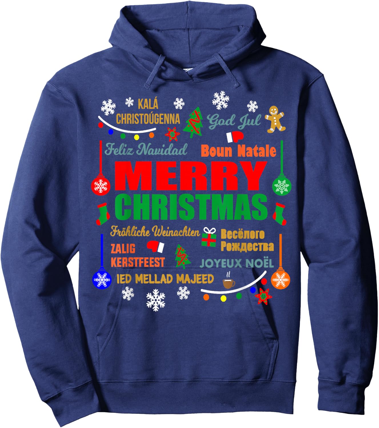 Merry Christmas In Different Languages Xmas Funny Holiday Hoodie - Hoodie | Navy