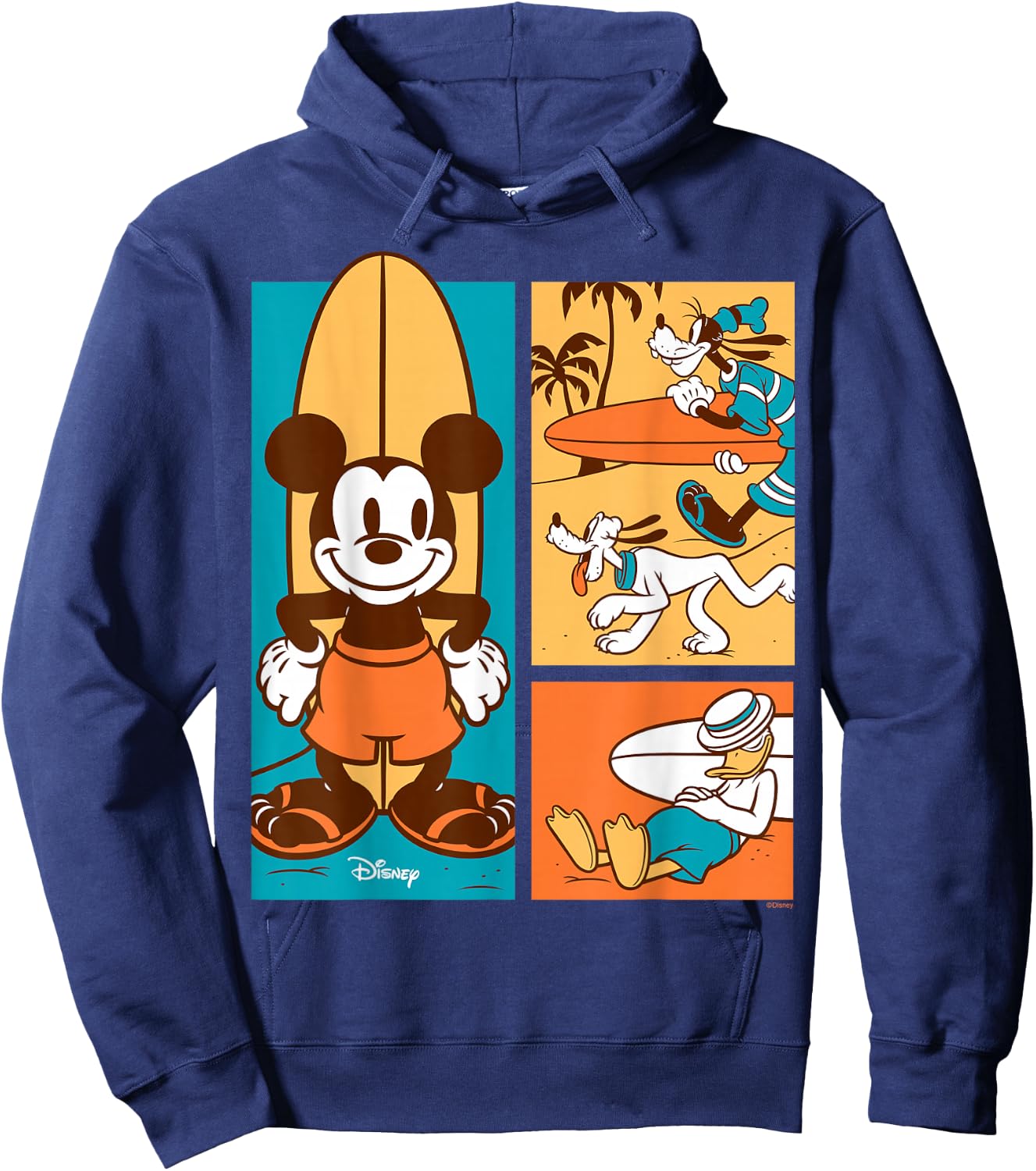 Disney - Mickey Donald Goofy Pluto Surfer Beach Hoodie - Hoodie | Navy