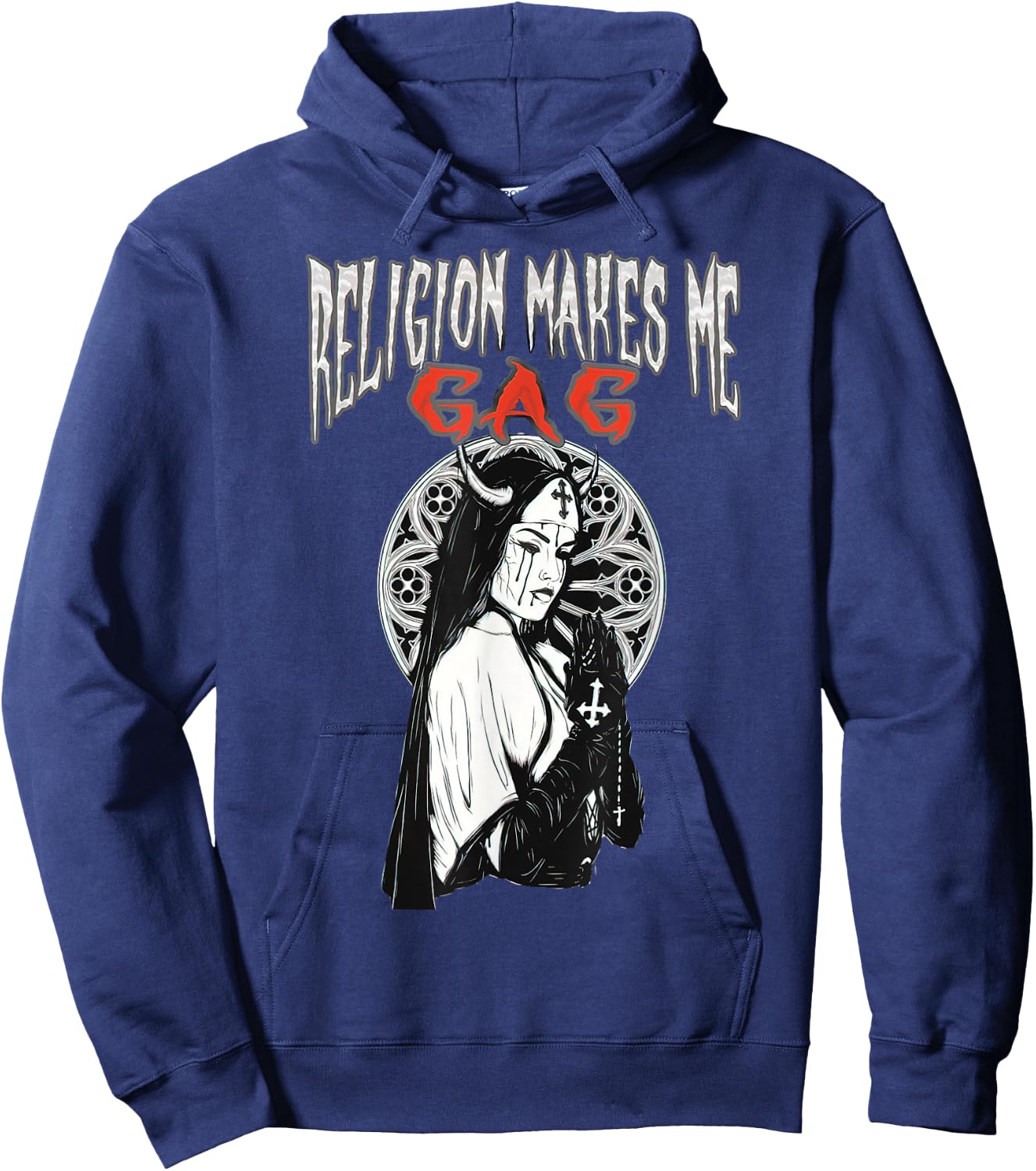 Religion Makes Me Gag Evil Satanic Antichrist Nun Hoodie - Hoodie | Navy