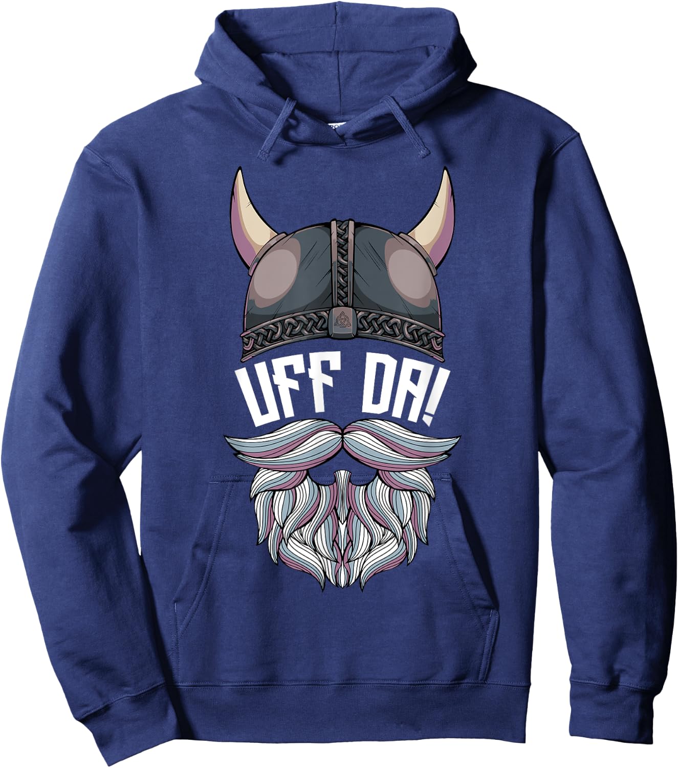 Uff Da Norwegian Quote Scandinavian Viking Helmet Beard Man Hoodie - Hoodie | Navy