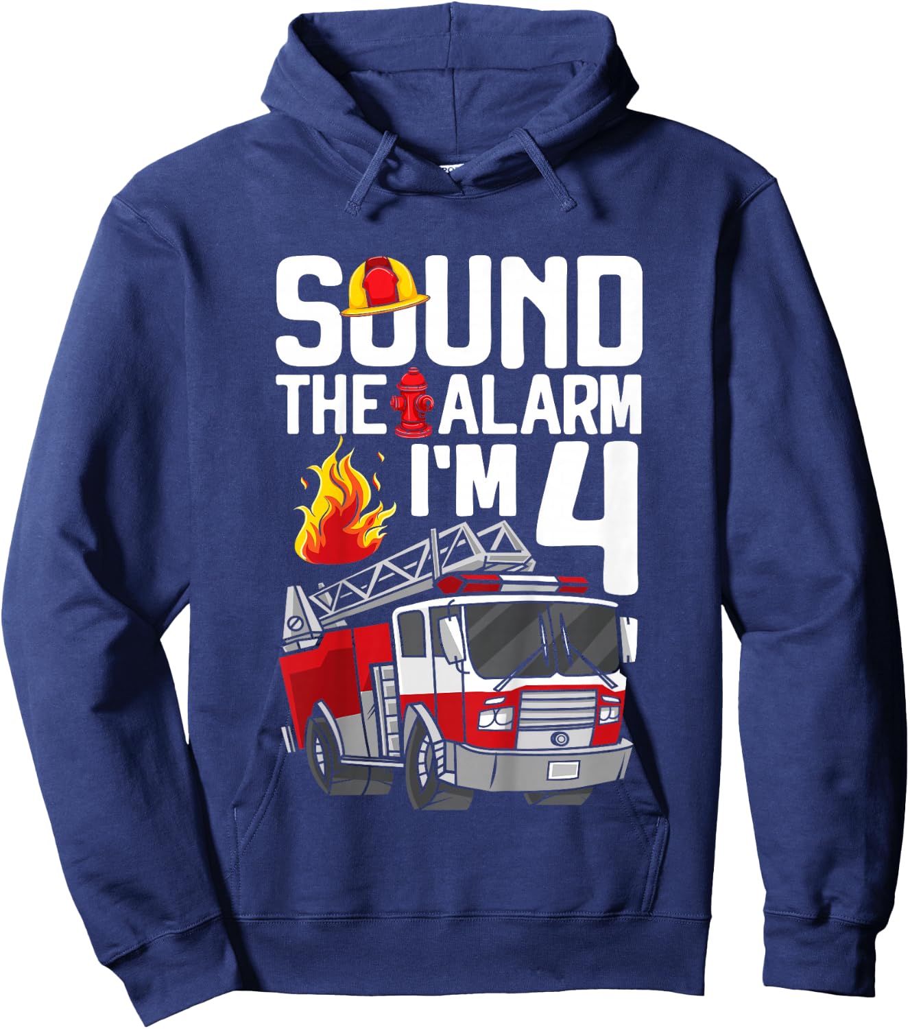 Kids 4 Year Old Firefighter 4th Birthday Boy Fire Truck 4yr Hoodie - Hoodie | Navy