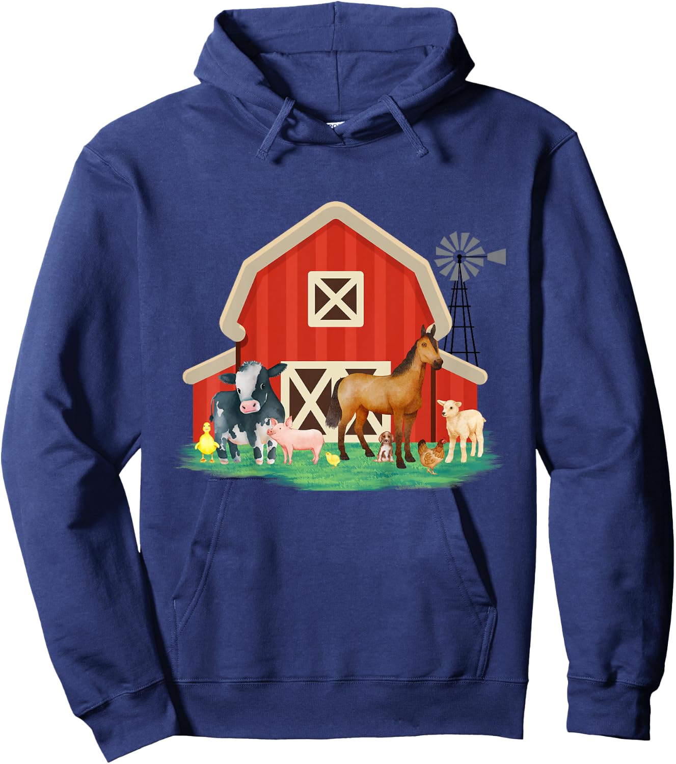 Kids Farm Animals, Cute Toddler and Youth Farm Animals with barn Hoodie - Hoodie | Navy
