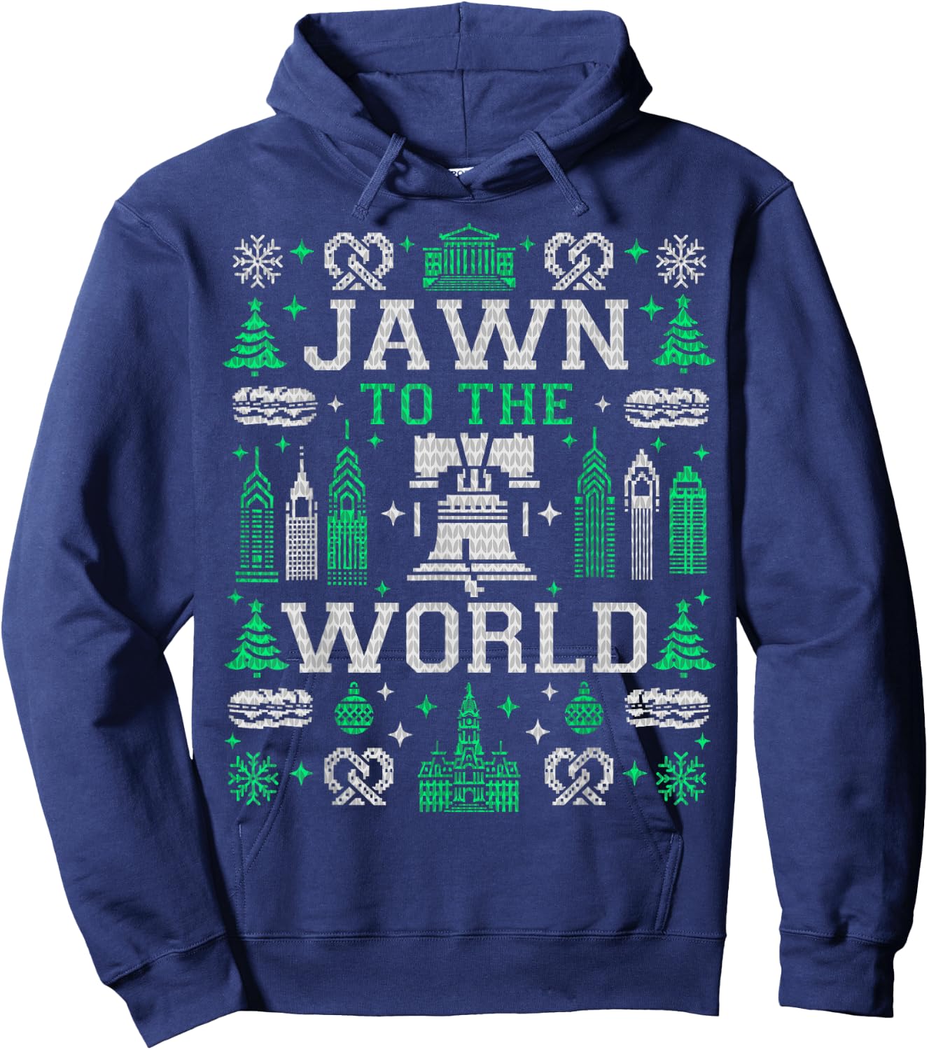 VINTAGE RETRO PHILADELPHIA PHILLY THROWBACK GIFTS Jawn to the World Philly Fan Philadelphia Ugly Christmas Hoodie - Hoodie | Navy