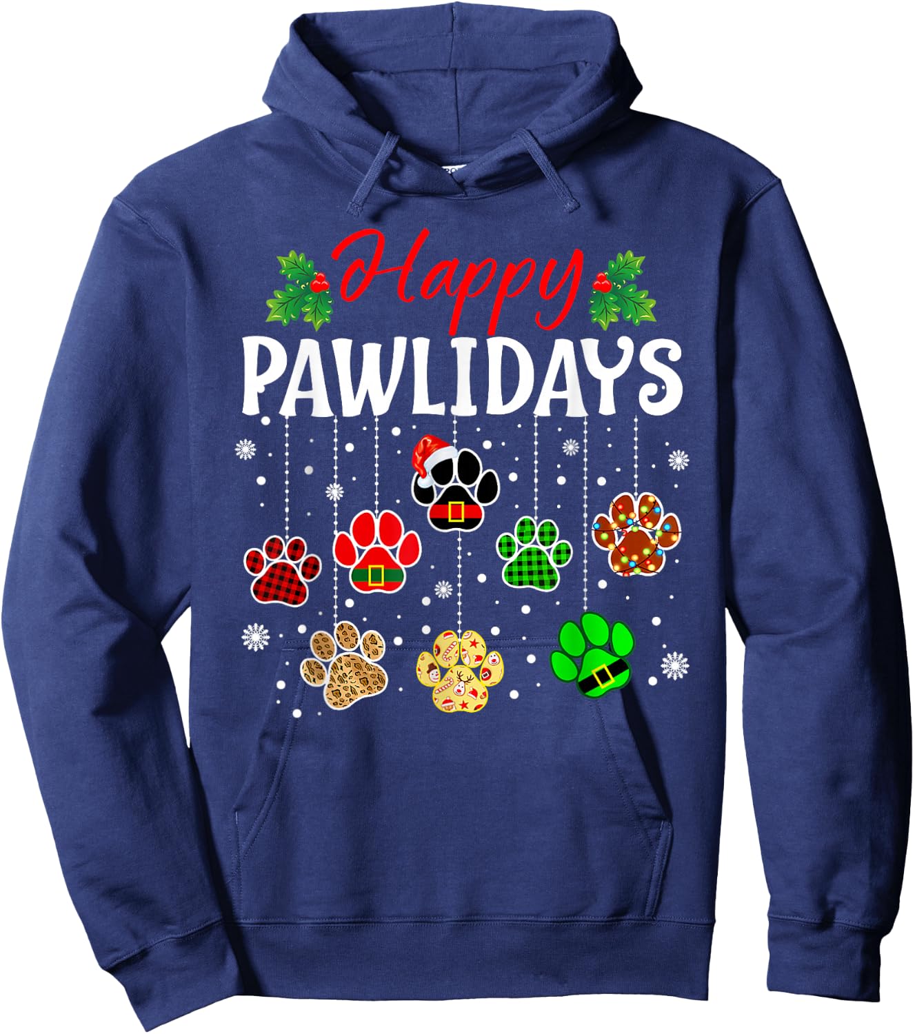 Happy Pawlidays Funny Christmas Dog Paw Xmas Dogs Lover Gift Hoodie - Hoodie | Navy