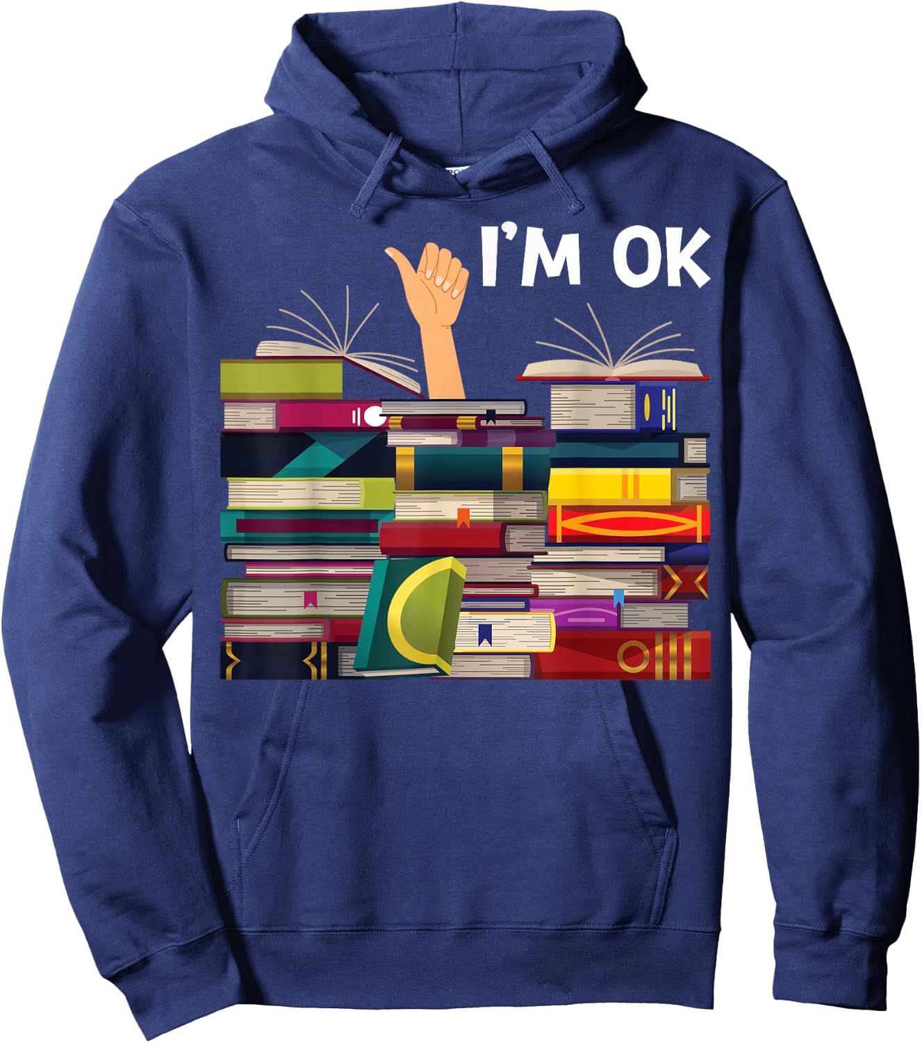 Book Reading and Book Lovers I'm Ok Funny Apparel. -Kids Black Book-Themed Hoodie - Hoodie | Navy