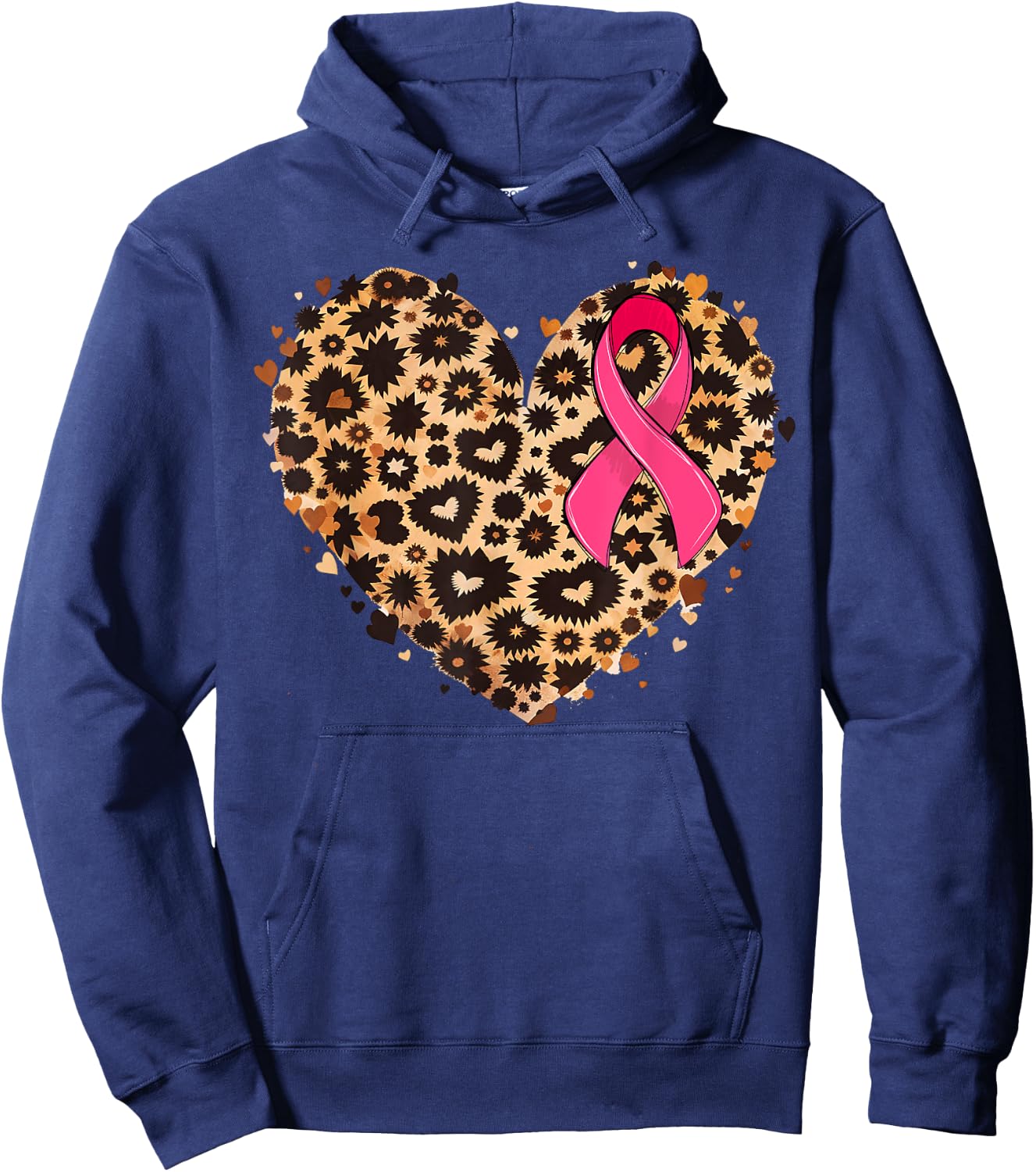 Breast cancer Pink ribbon Cheetah Leopard Heart Print Hoodie - Hoodie | Navy