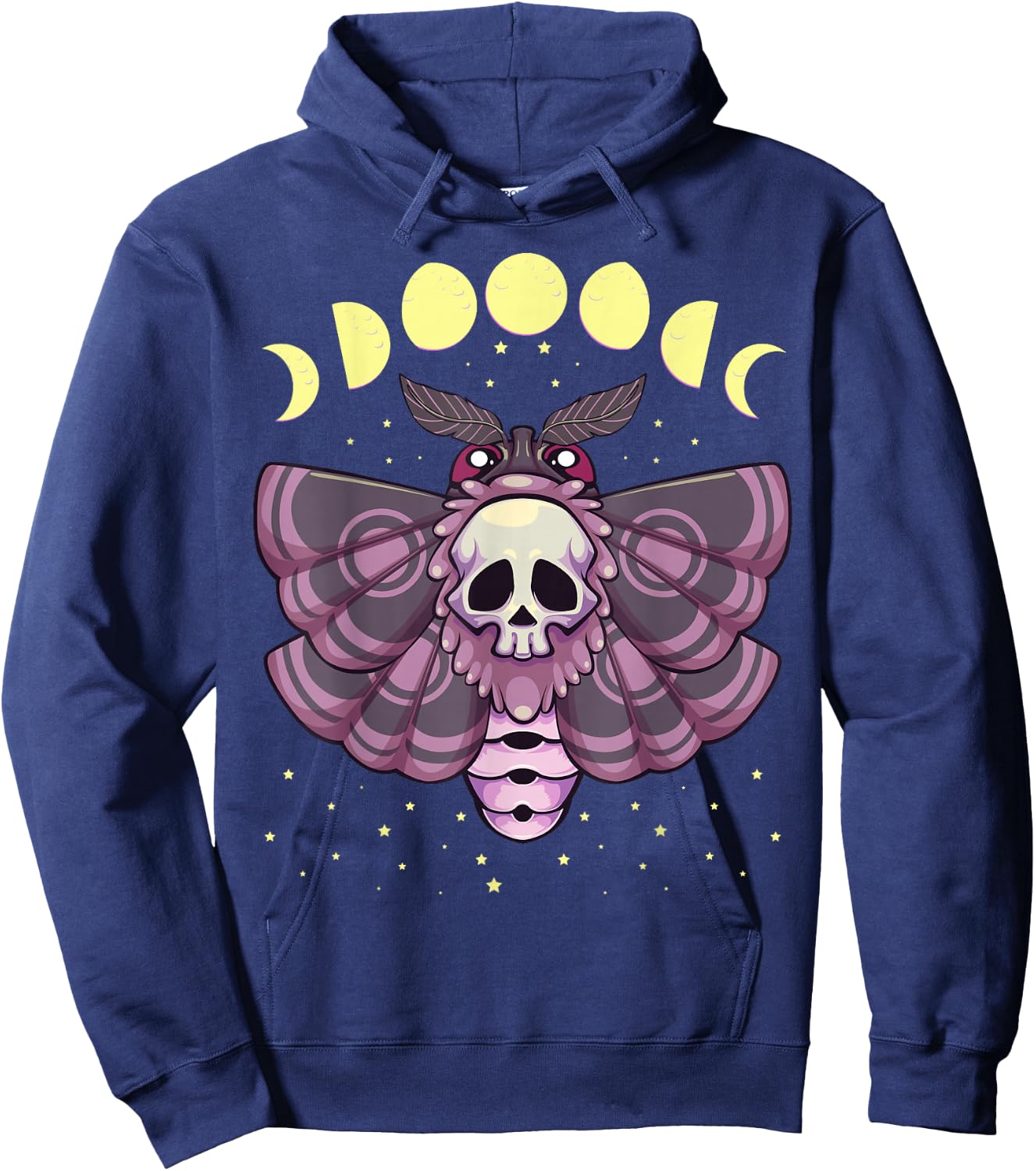 Pastel Goth Kawaii Anime Creepy Moth with Moon Phase Hoodie - Hoodie | Navy