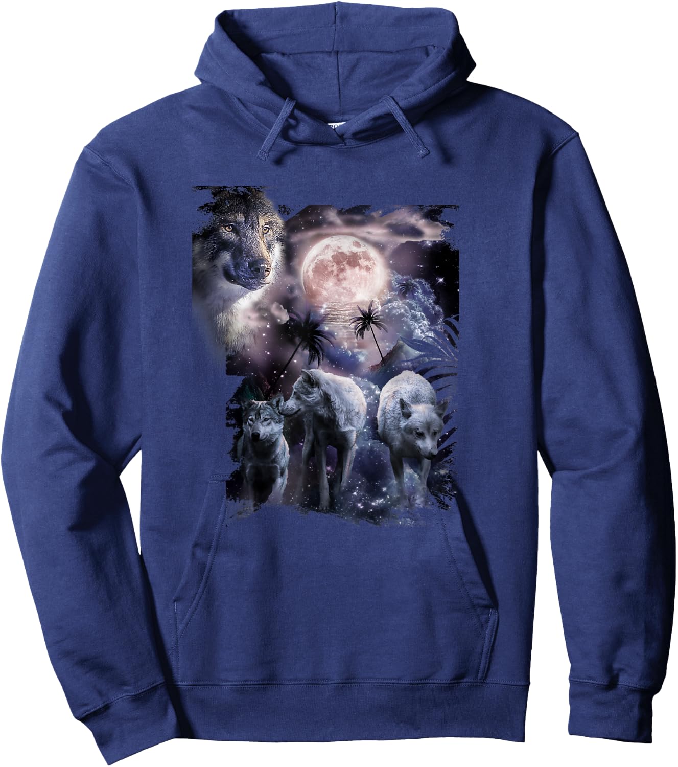 Tropical Wolves, Wolf Howling At Moon, Moonrise Hoodie - Hoodie | Navy