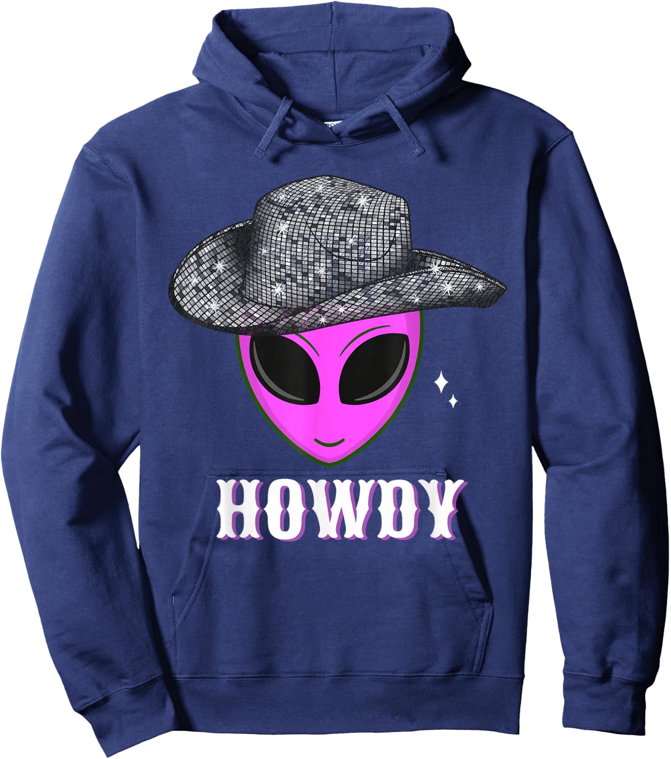 Cool Cowboy Hat Alien Howdy Space Western Disco Theme Hoodie - Hoodie | Navy