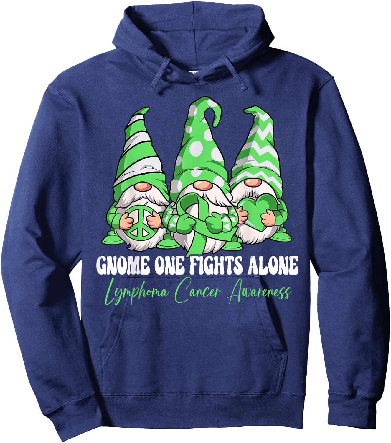 Gnome One Fights Alone Lymphoma Cancer Awareness Hoodie - Hoodie | Navy