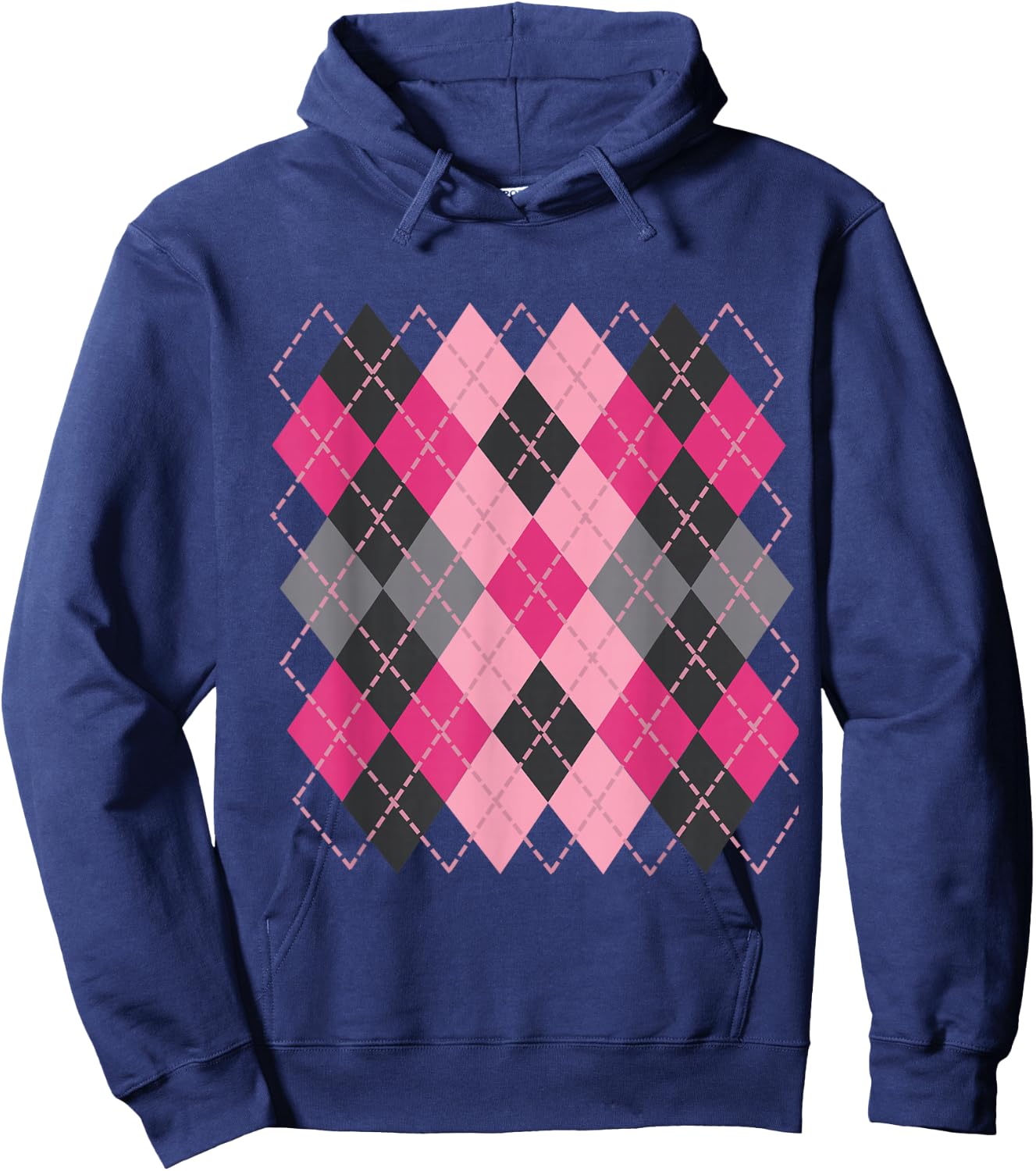 Retro Argyle Plaid Pattern Design in shades of pink & grey Hoodie - Hoodie | Navy
