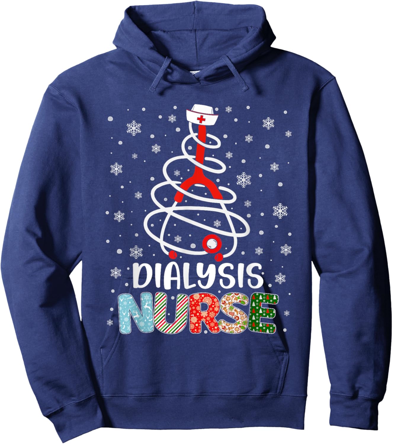 Cute Dialysis Nurse Xmas Tree Merry Christmas Nurse Nursing Hoodie - Hoodie | Navy