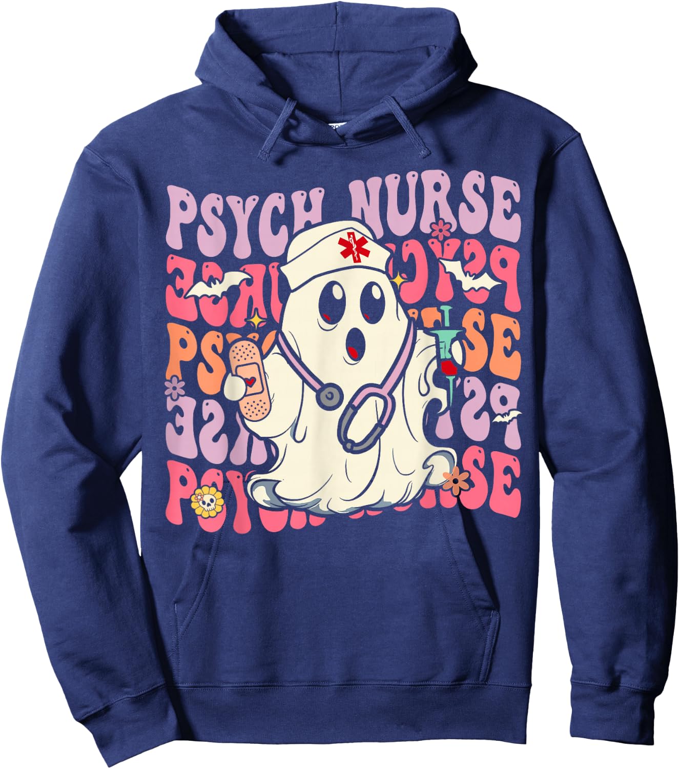 Retro Psych Nurse Groovy Halloween Psychiatric Nurse Hoodie - Hoodie | Navy