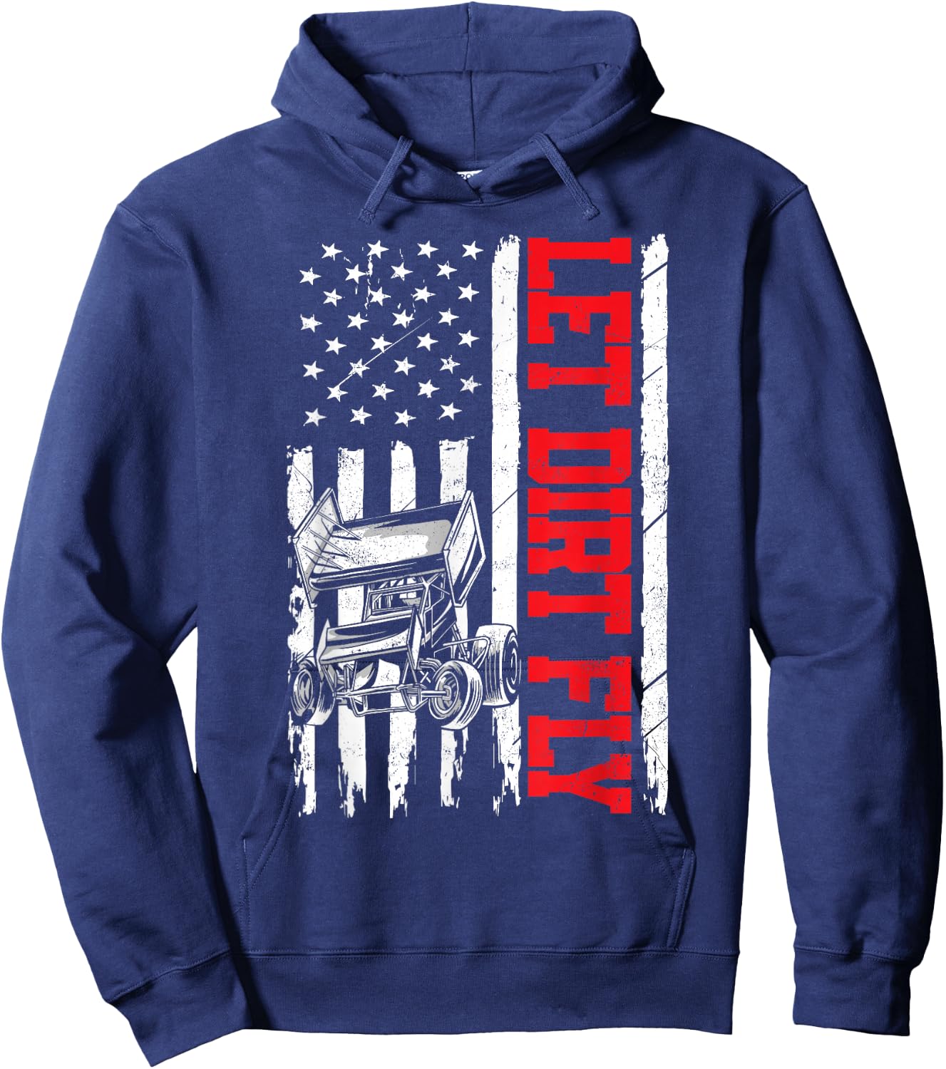 Dirt Track Racing Race Sprint Car Vintage Usa American Flag Hoodie - Hoodie | Navy