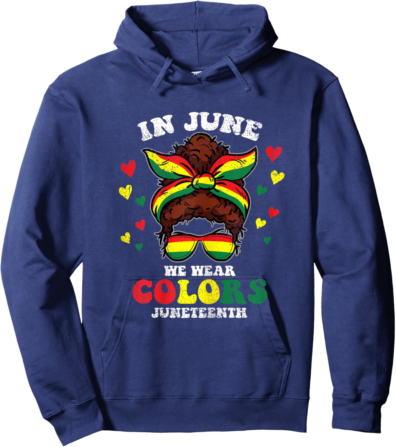 Afro Messy Bun Juneteenth Cute Black History African Girls Hoodie - Hoodie | Navy