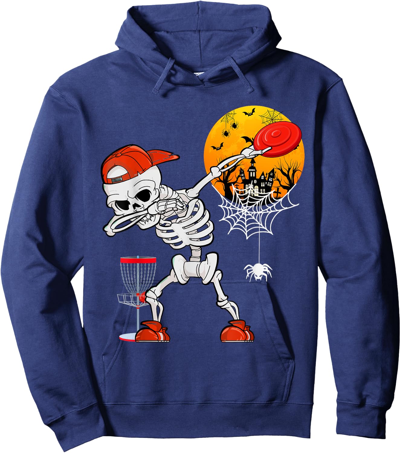 Dabbing Skeleton Playing Disc Golf Halloween Player Coach Hoodie - Hoodie | Navy