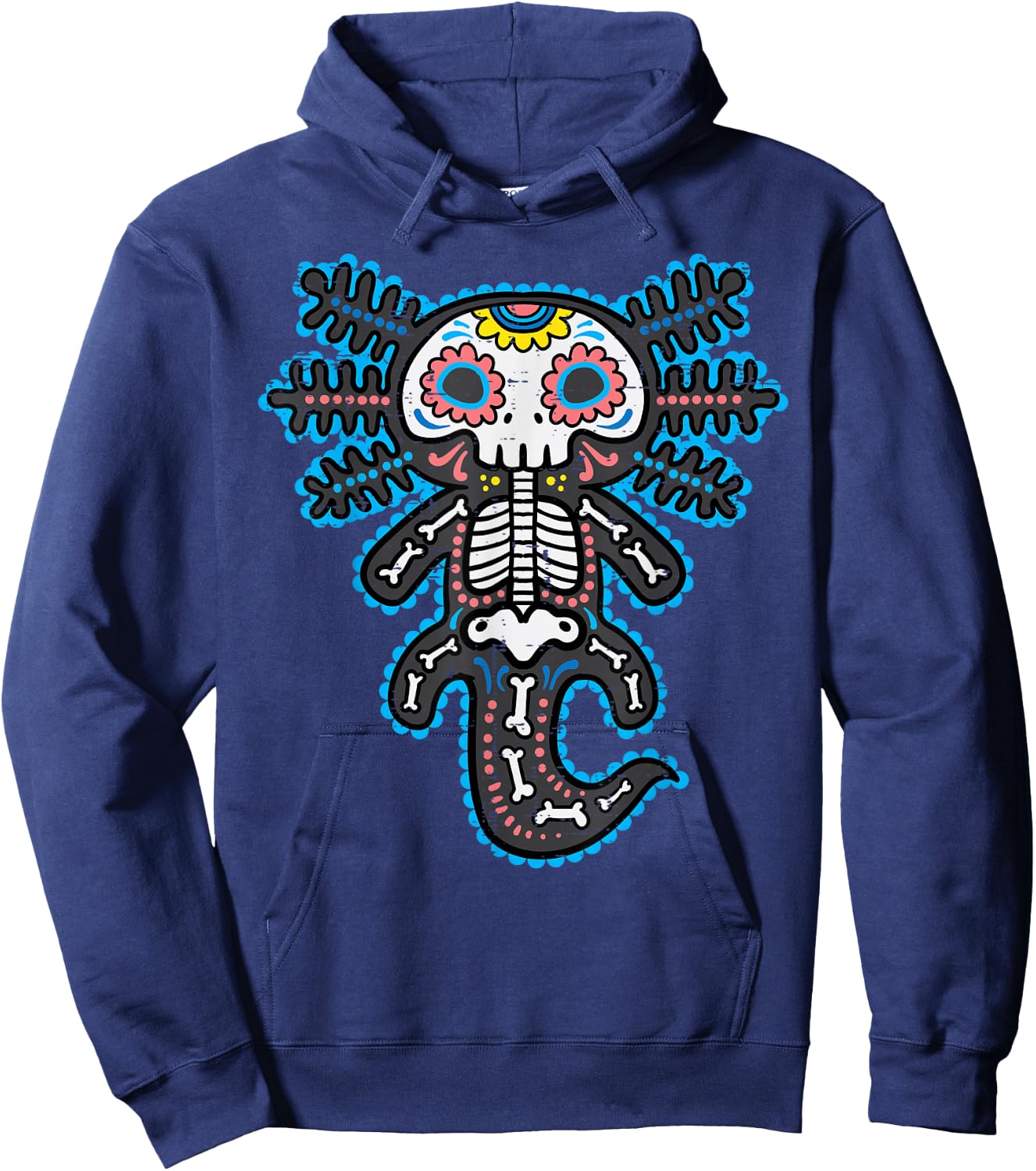 Sugar Skull Axolotl Skeleton Halloween Dia De Los Muertos Hoodie - Hoodie | Navy