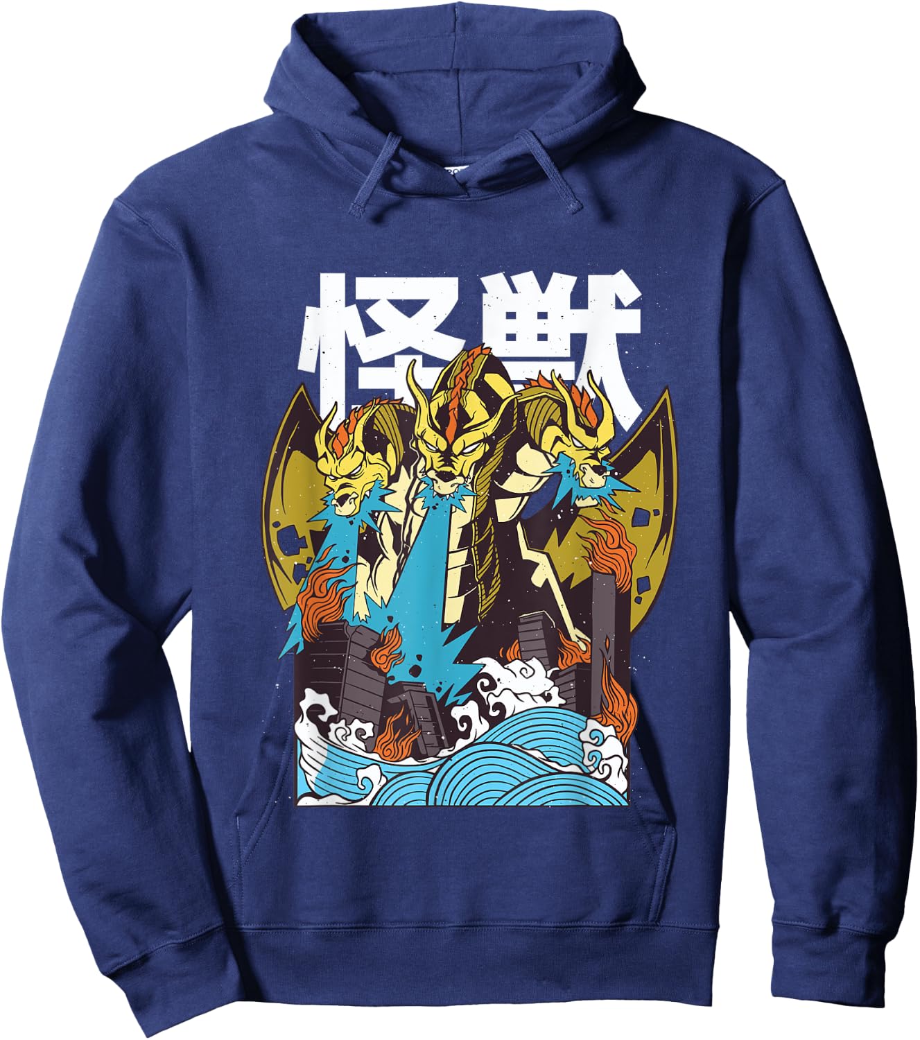 Japanese Kaiju Dragon GHIDORAH with Kanji Hoodie - Hoodie | Navy