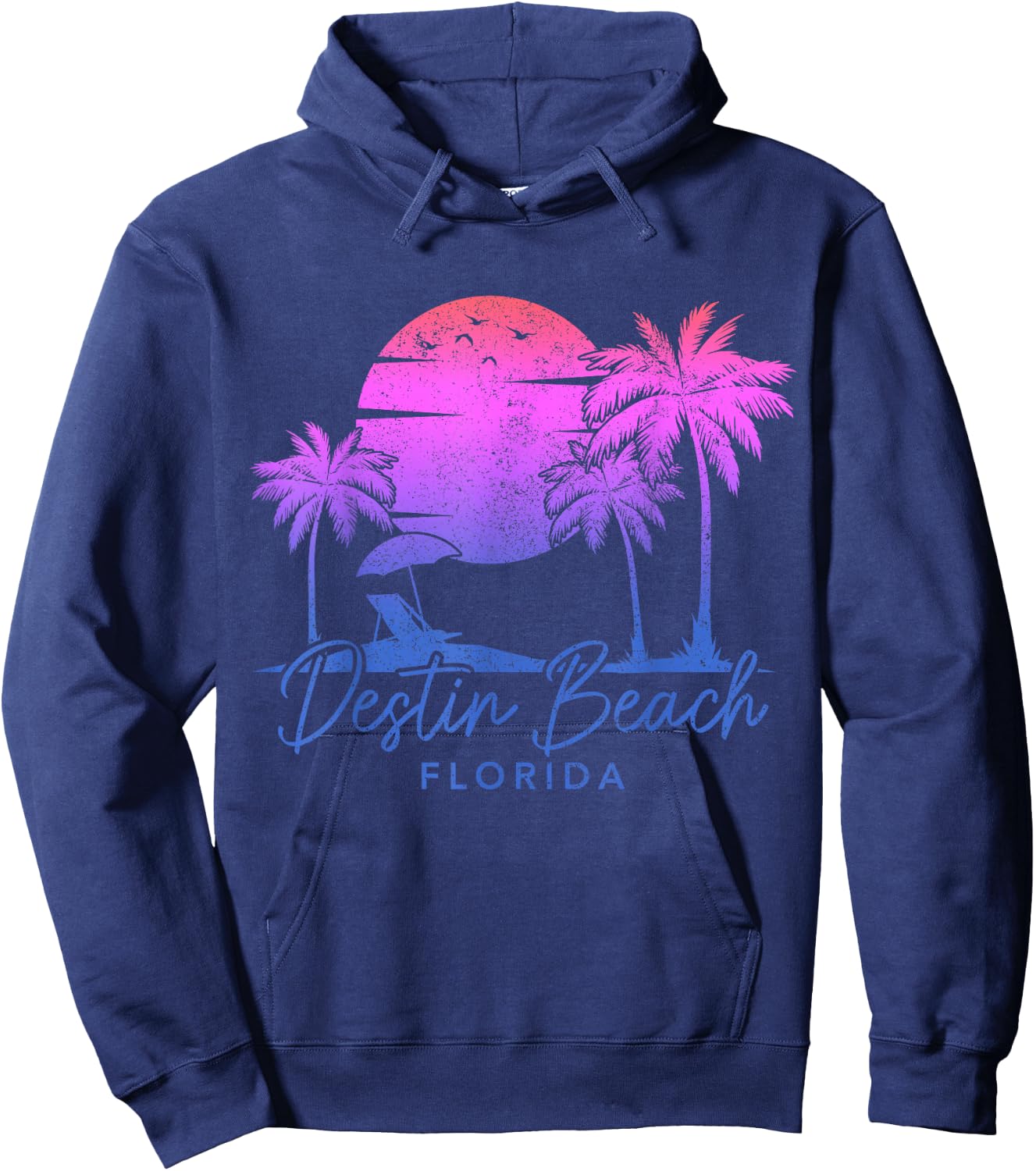 Destin Beach Florida FL Surf Vintage Sunset Surfer Retro Hoodie - Hoodie | Navy