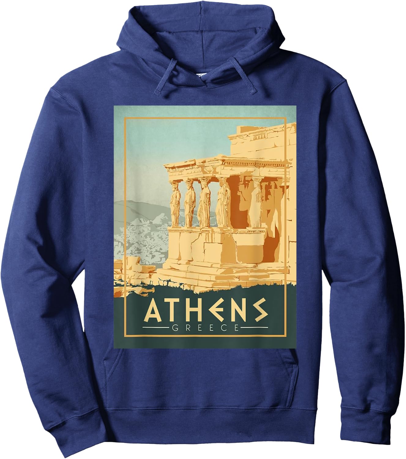 Vintage Athens Ancient Temple Of Athena Greece Souvenir Hoodie - Hoodie | Navy