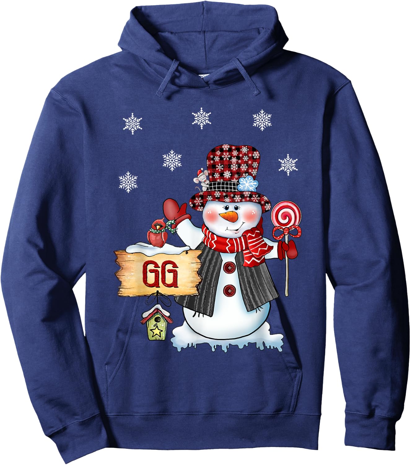 Gg Snowman Christmas Candy Cane Red Plaid Santa Hoodie - Hoodie | Navy