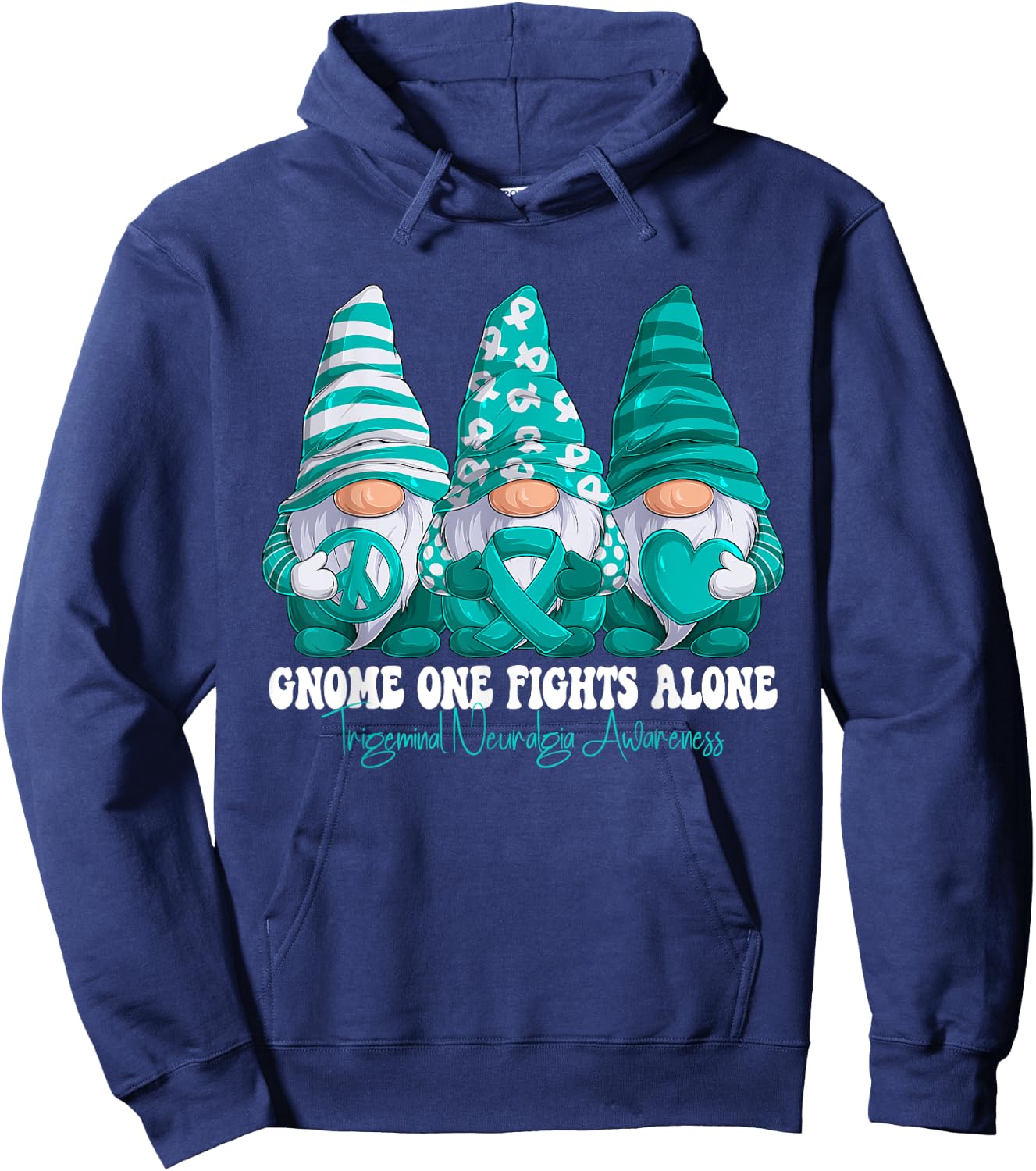 Trigeminal Neuralgia Awareness Month Teal Ribbon Gnomies Hoodie - Hoodie | Navy