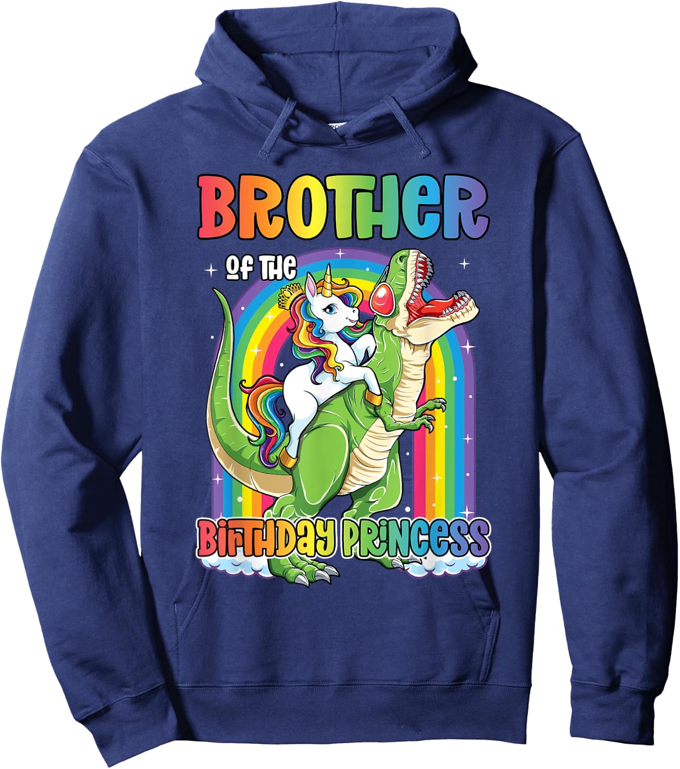 Brother of the Birthday Princess T Rex Birthday Unicorn Girl Hoodie - Hoodie | Navy