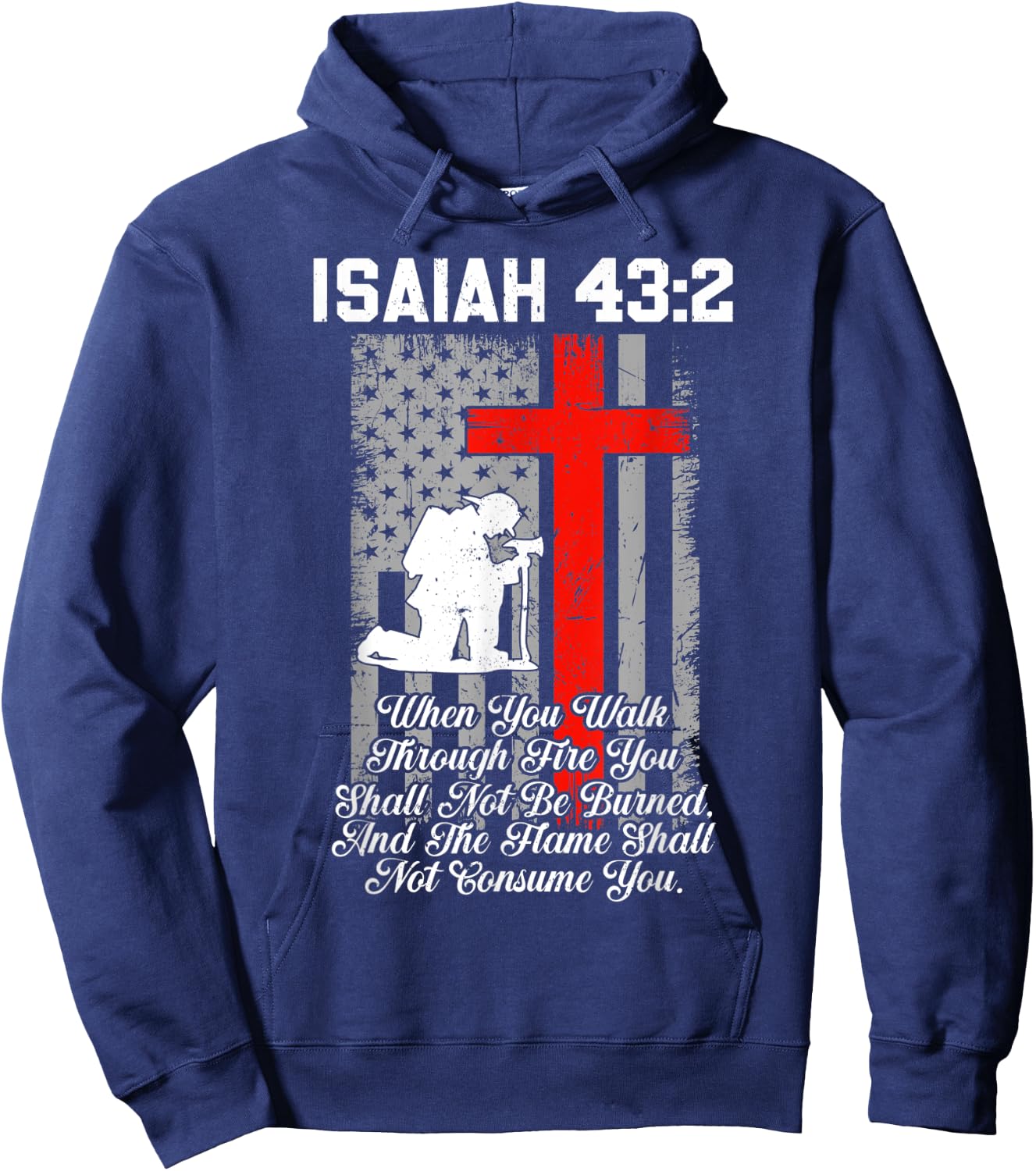 Patriotic American US Flag Firefighter Cross Christian Hoodie - Hoodie | Navy