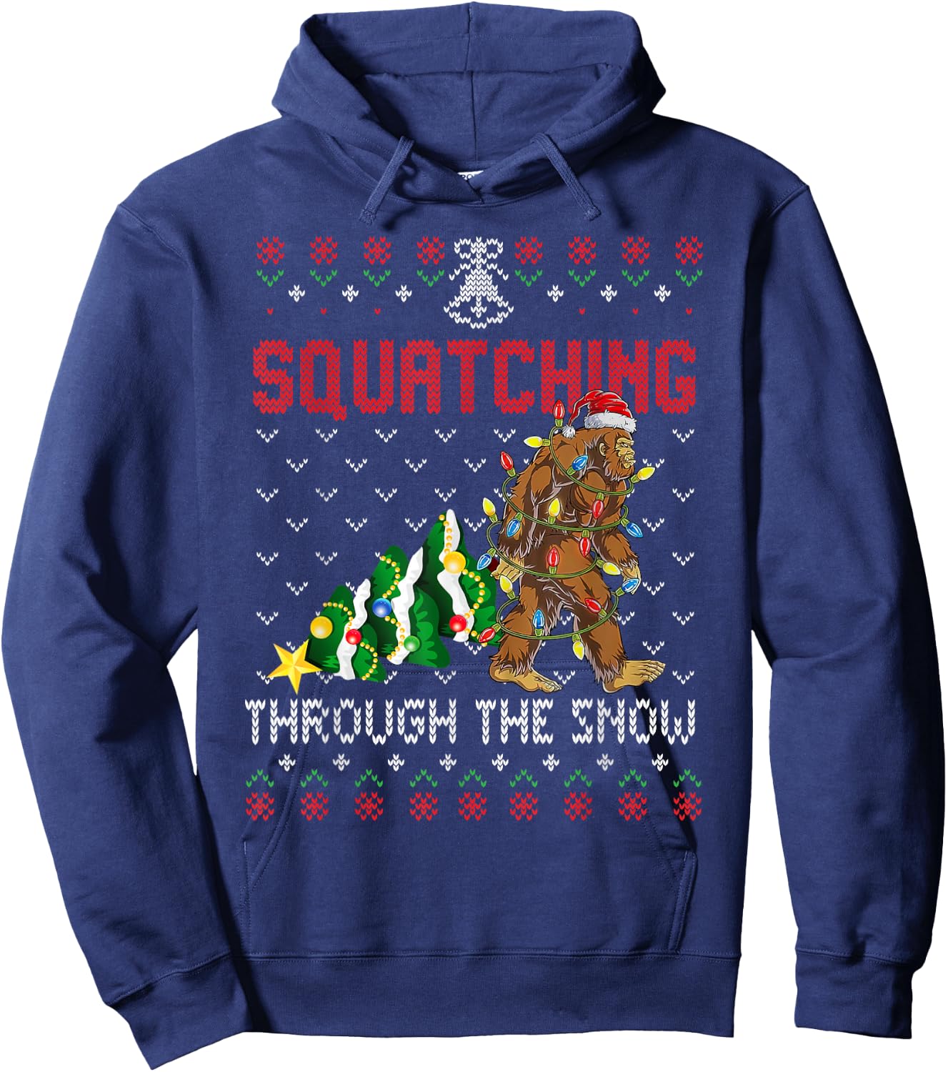 Funny Sasquatch Christmas Squatching Bigfoot Xmas Tree Ugly Hoodie - Hoodie | Navy