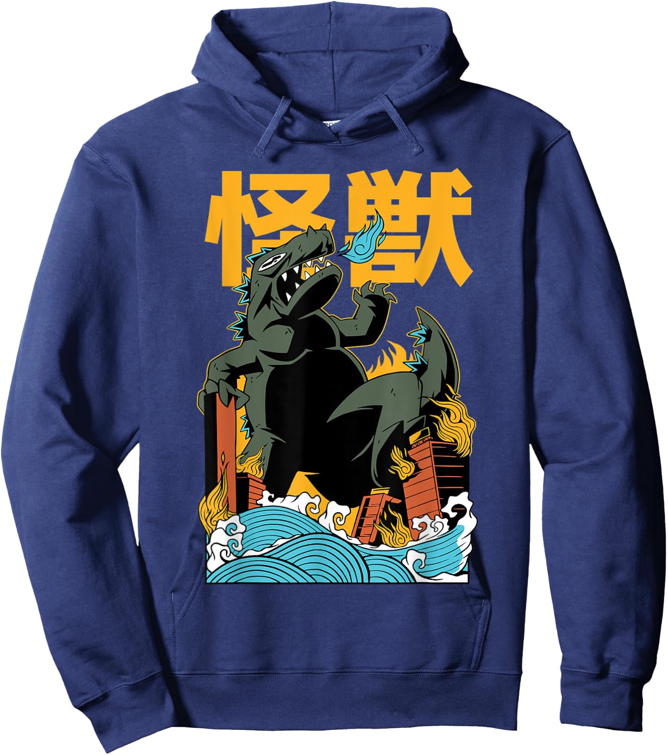 Cool Japanese Monster Attack Dino Kaiju Kanji Anime Hoodie - Hoodie | Navy
