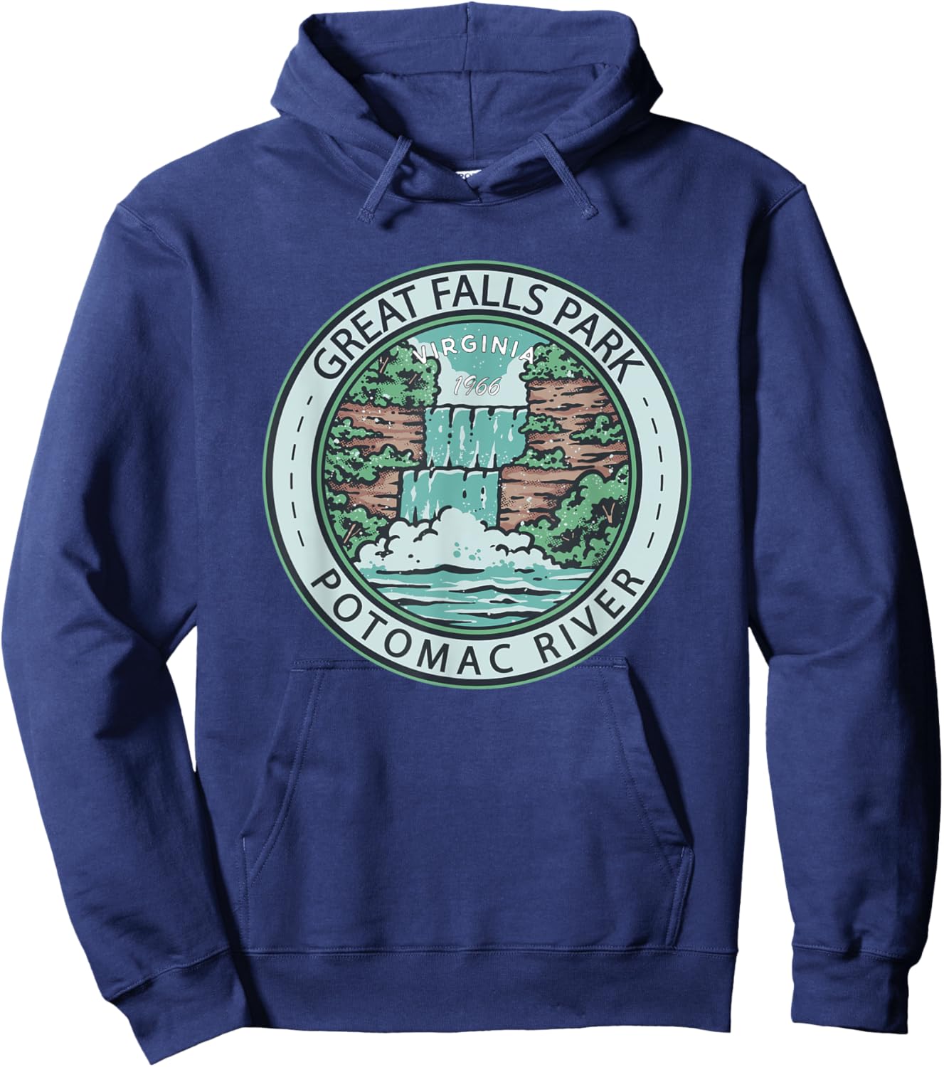 Great Falls Park Virginia Badge Vintage Hoodie - Hoodie | Navy