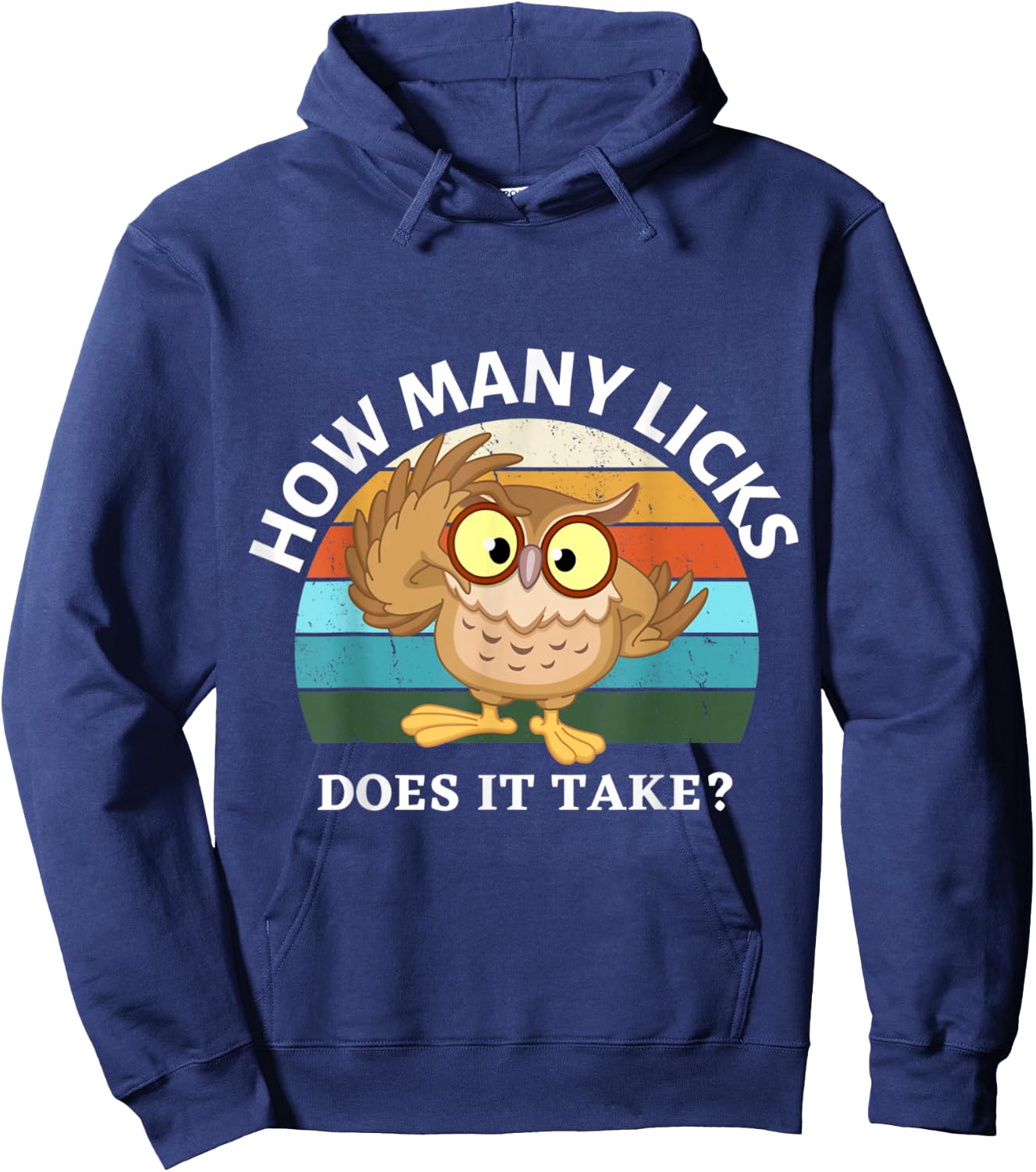 Funny Owl How Many Licks Does It Take Retro Vintage Hoodie - Hoodie | Navy