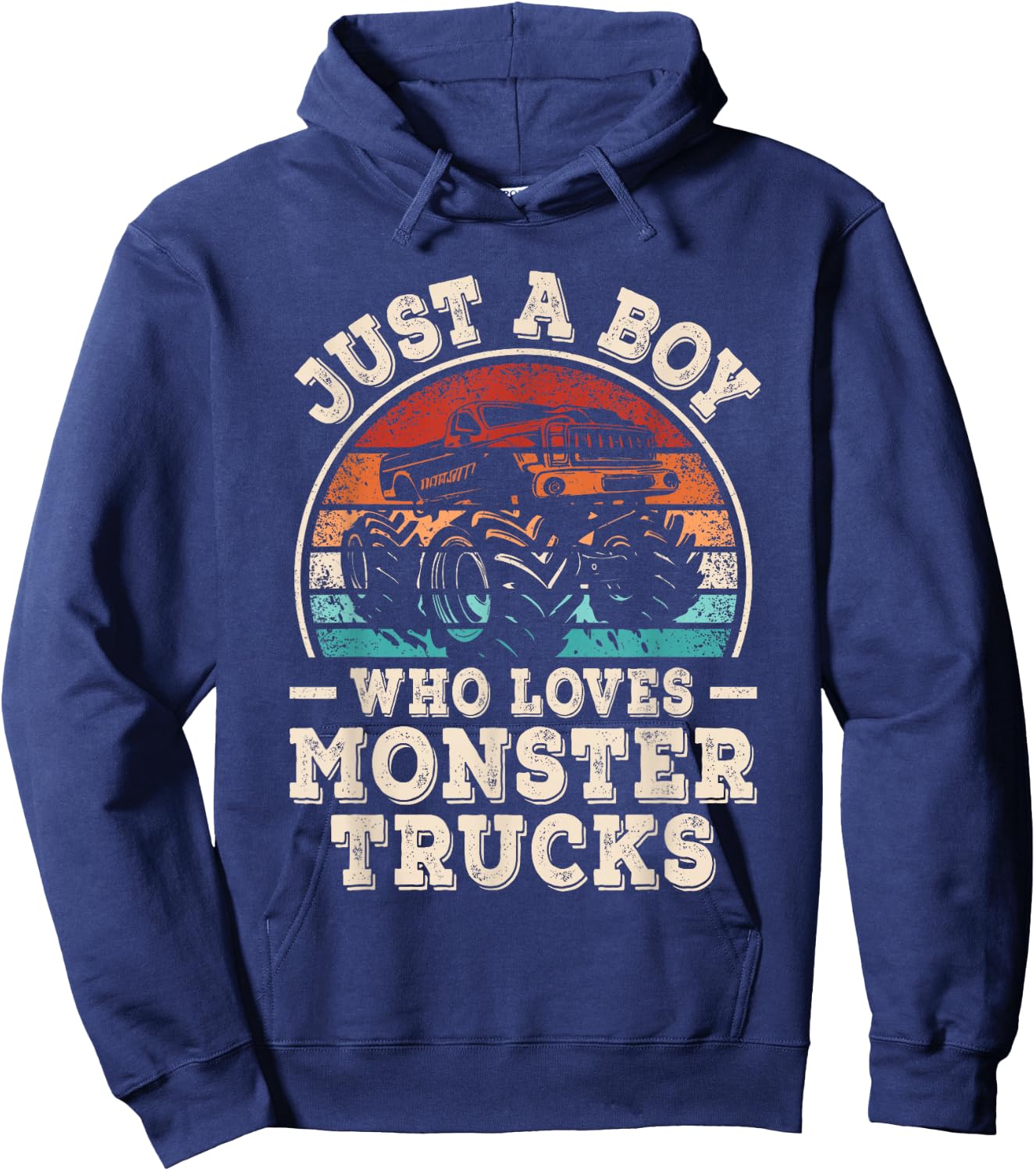 Just A Boy Who Loves Monster Trucks Funny Monster Truck Kids Hoodie - Hoodie | Navy